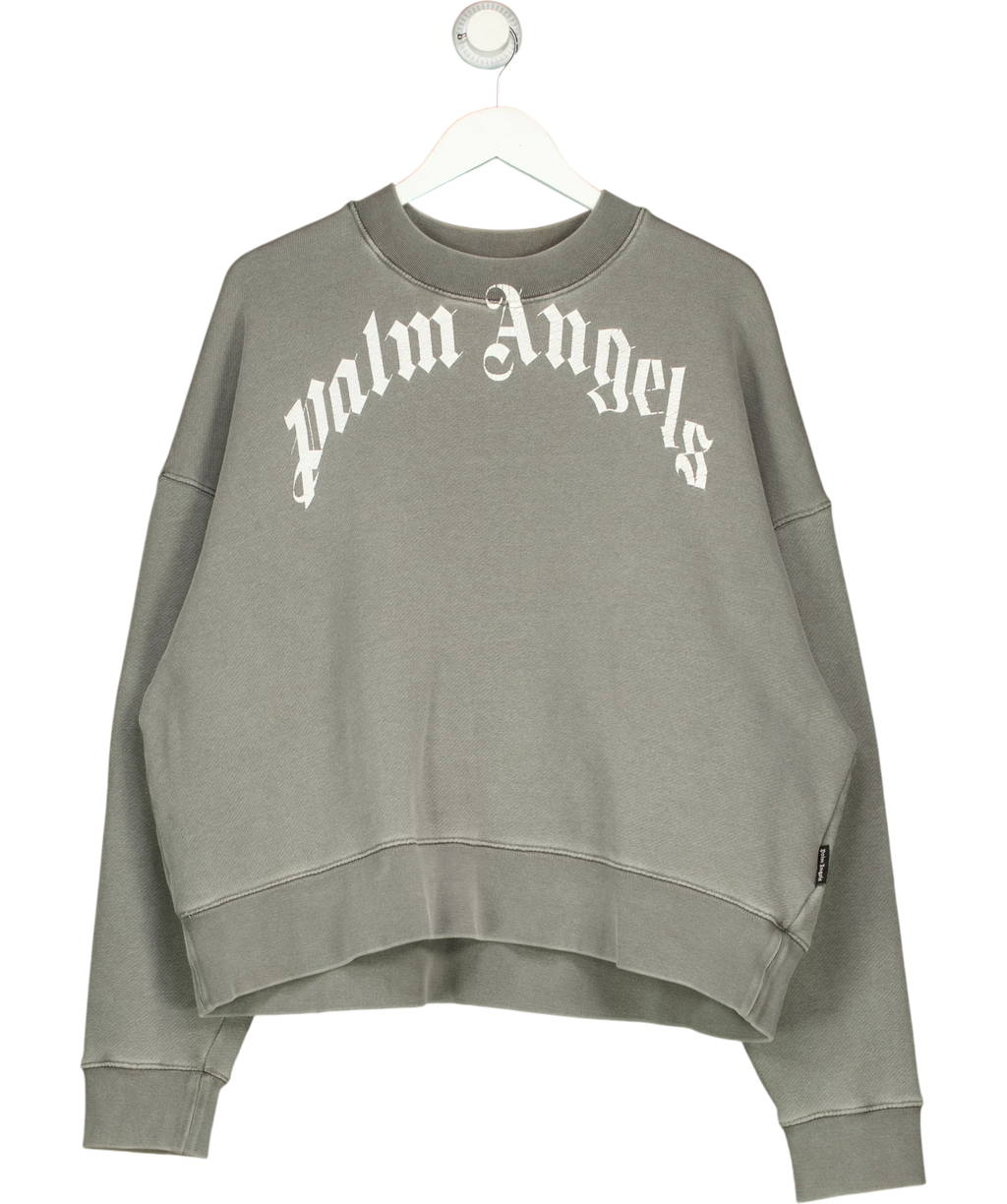Palm Angels Grey curved logo sweatshirt, size UK S — front