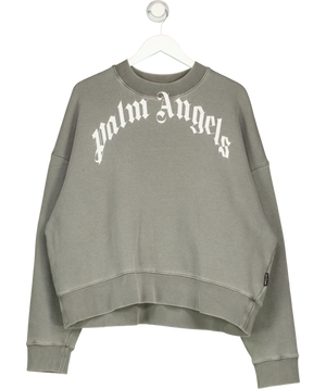 Palm Angels Curved Logo Sweatshirt Grey And White UK S