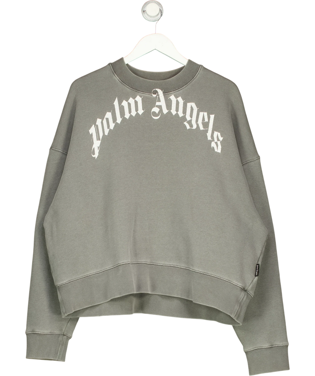 Palm Angels Grey curved logo sweatshirt, size UK S — front