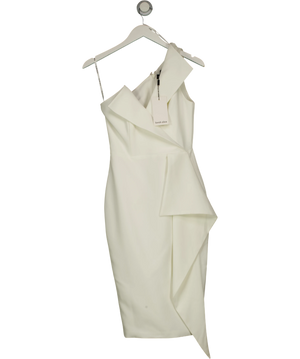 Lavish Alice Asymmetric Ruffle Detail Midi Dress White UK 8