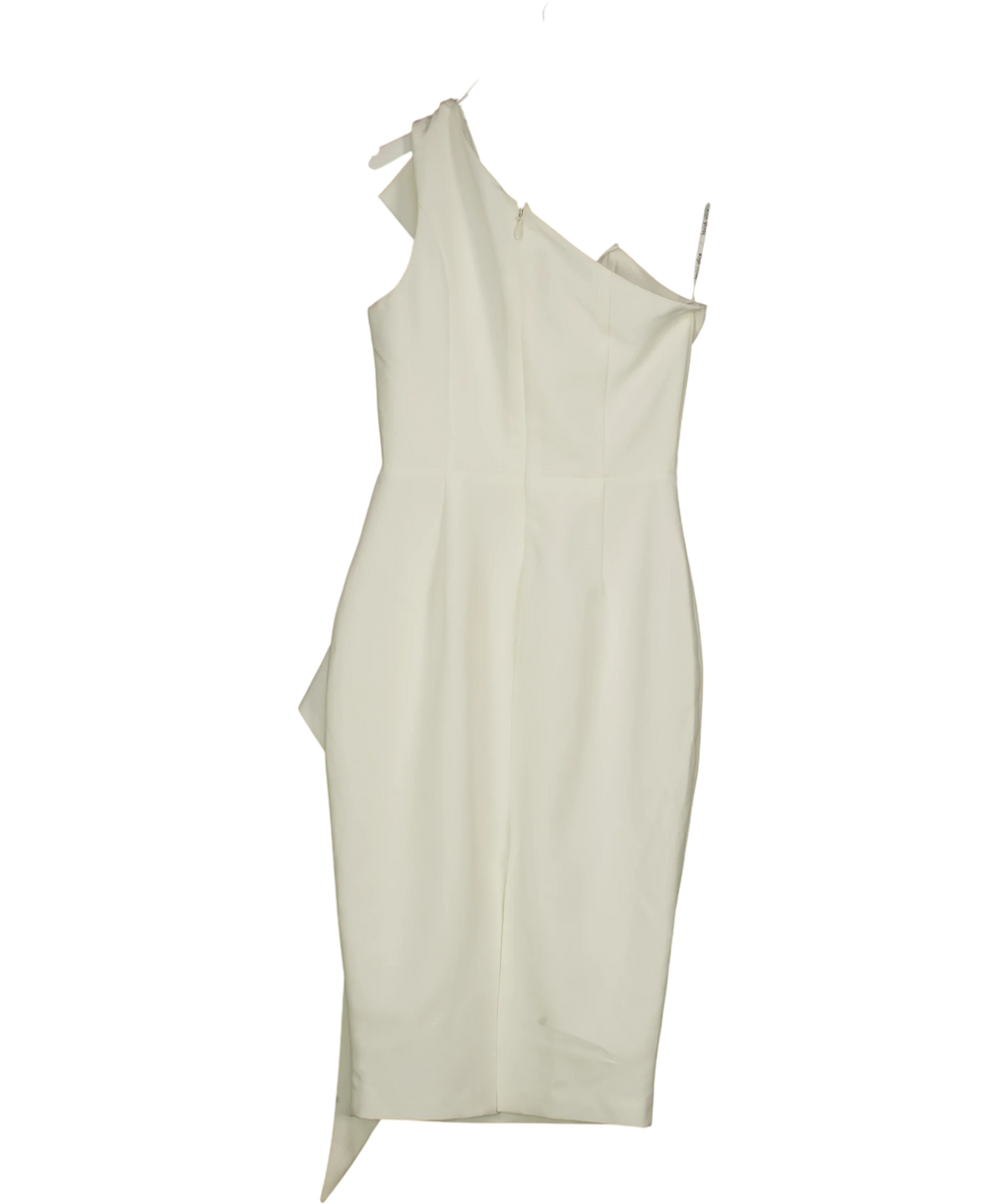 Lavish Alice White Asymmetric Ruffle Detail Midi Dress, size UK 8 — back