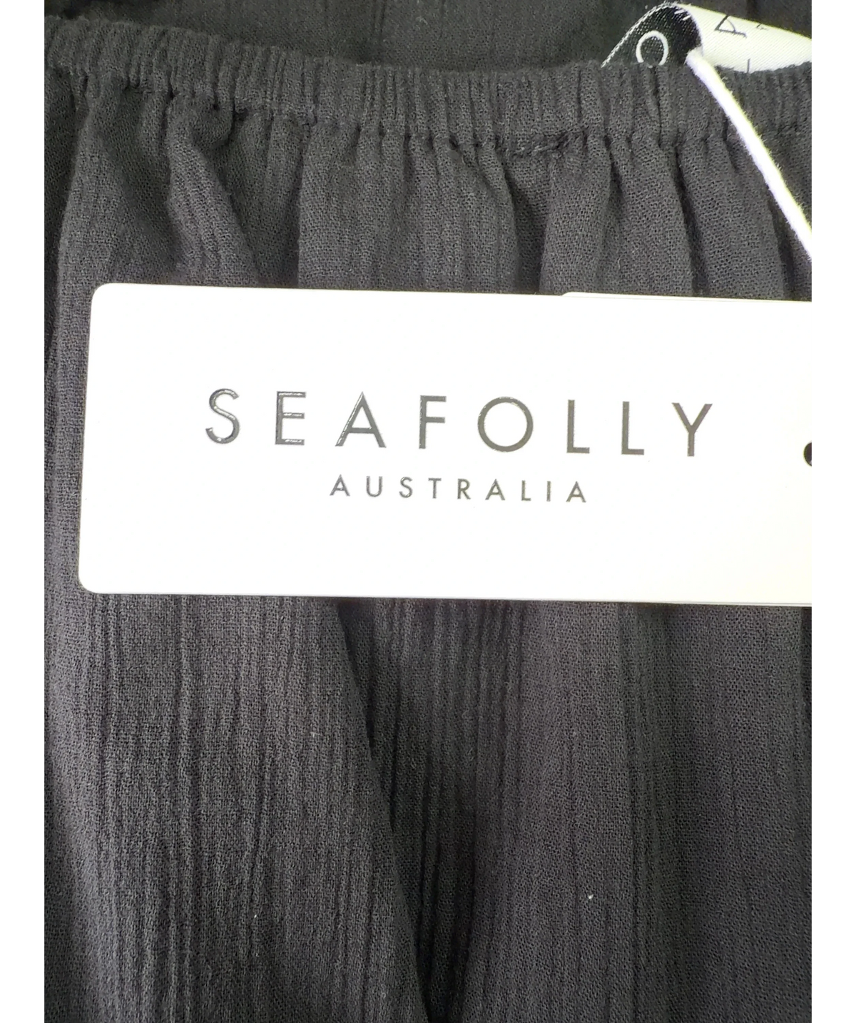 Seafolly Black crinkle playsuit, size UK XS — detail
