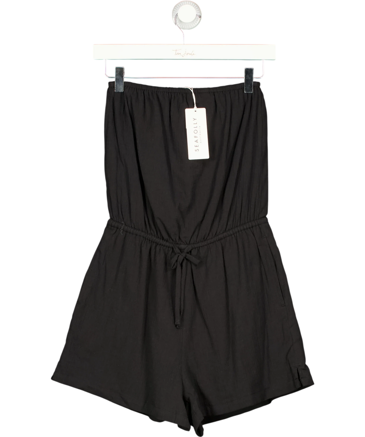 Seafolly Black crinkle playsuit, size UK XS — front
