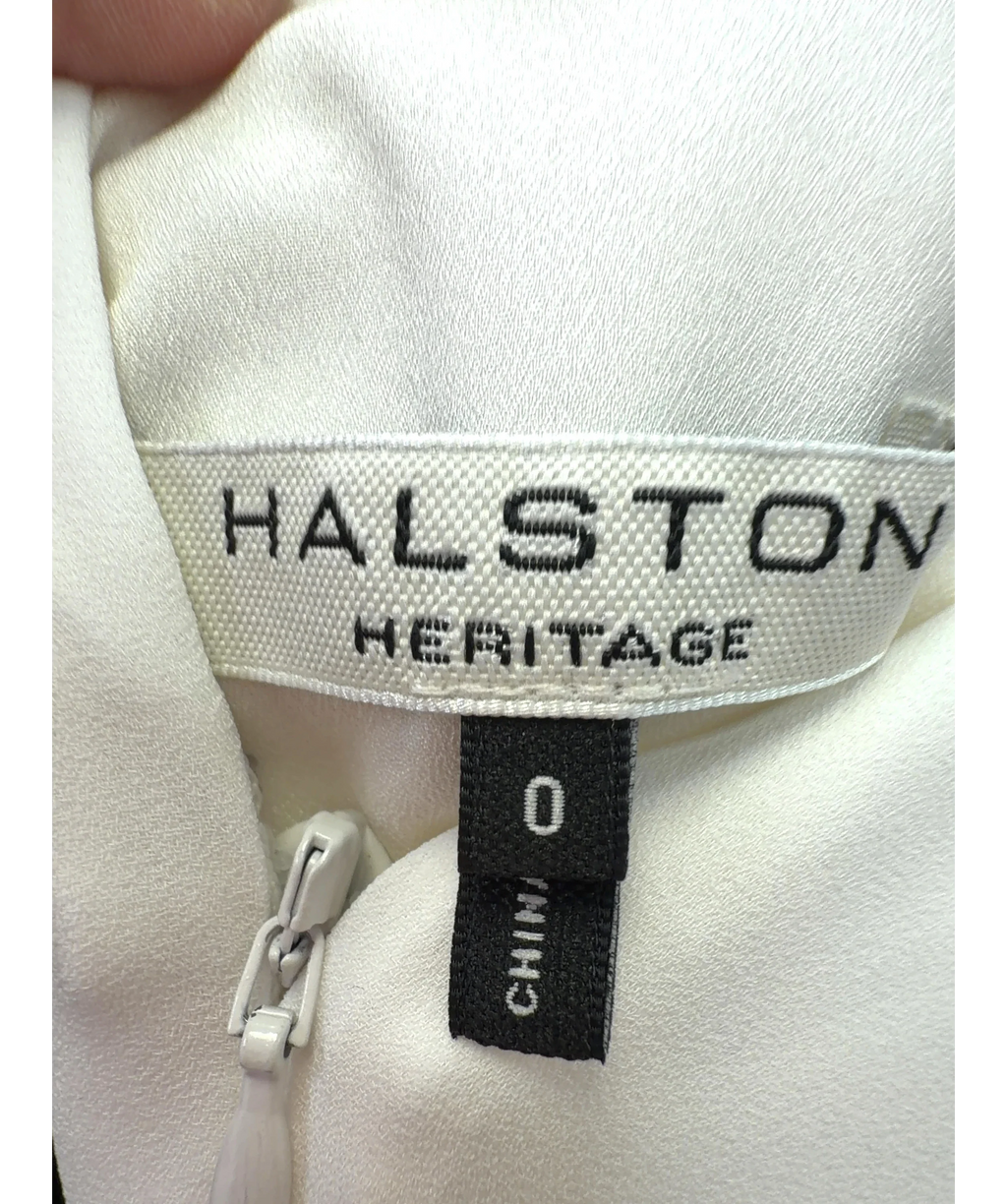 HALSTON HERITAGE White Sleeveless Mock Neck Dress with Drape Front, size UK 4 — detail