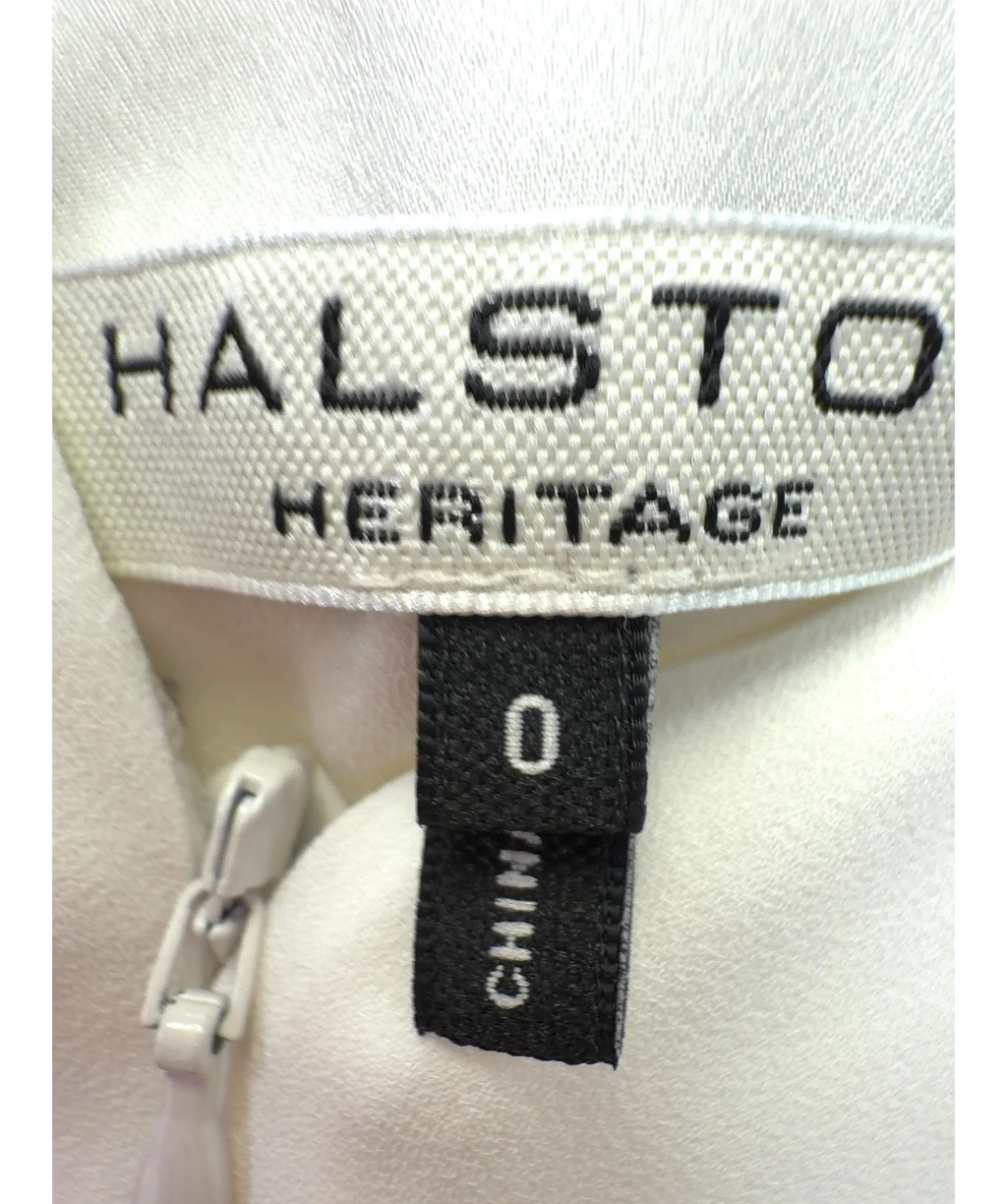 HALSTON HERITAGE White Sleeveless Mock Neck Dress with Drape Front, size UK 4 — care label
