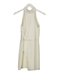 HALSTON HERITAGE White Sleeveless Mock Neck Dress with Drape Front, size UK 4 — front