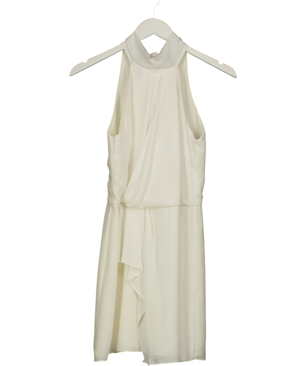 HALSTON HERITAGE White Sleeveless Mock Neck Dress with Drape Front, size UK 4 — front