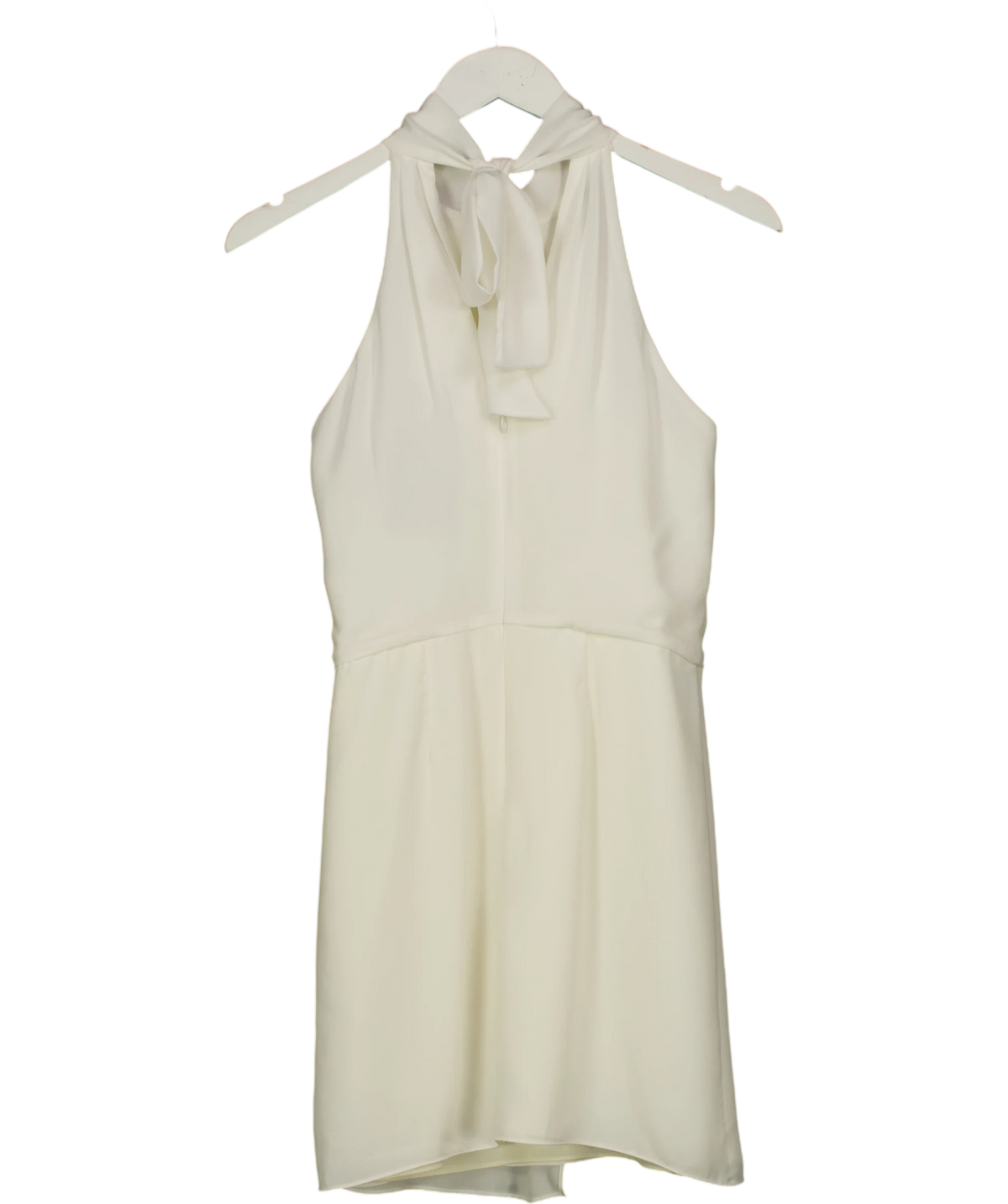 HALSTON HERITAGE White Sleeveless Mock Neck Dress with Drape Front, size UK 4 — back