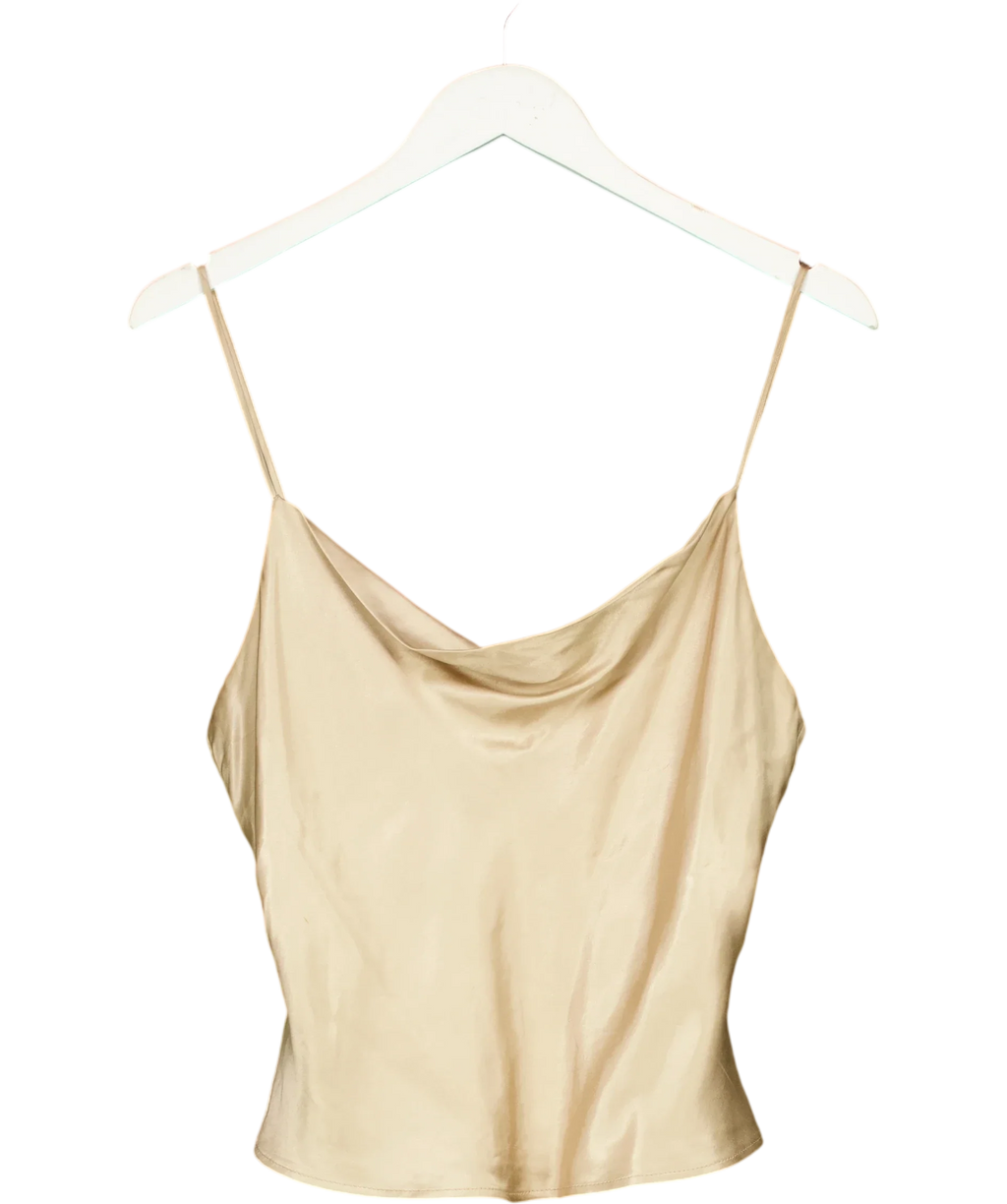 ZARA Beige Satin/Fluid Cowl Neck Cami Top, size UK M — front