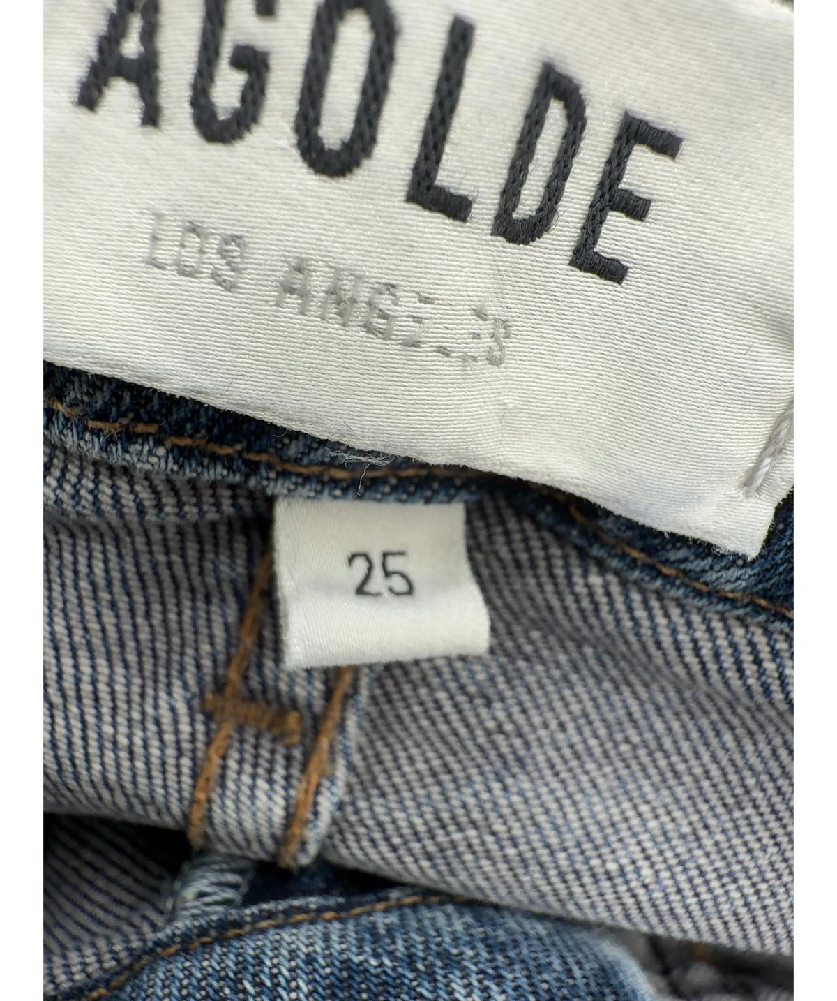 AGOLDE Blue Devon Low Rise Stovepipe jeans, size W25 — care label