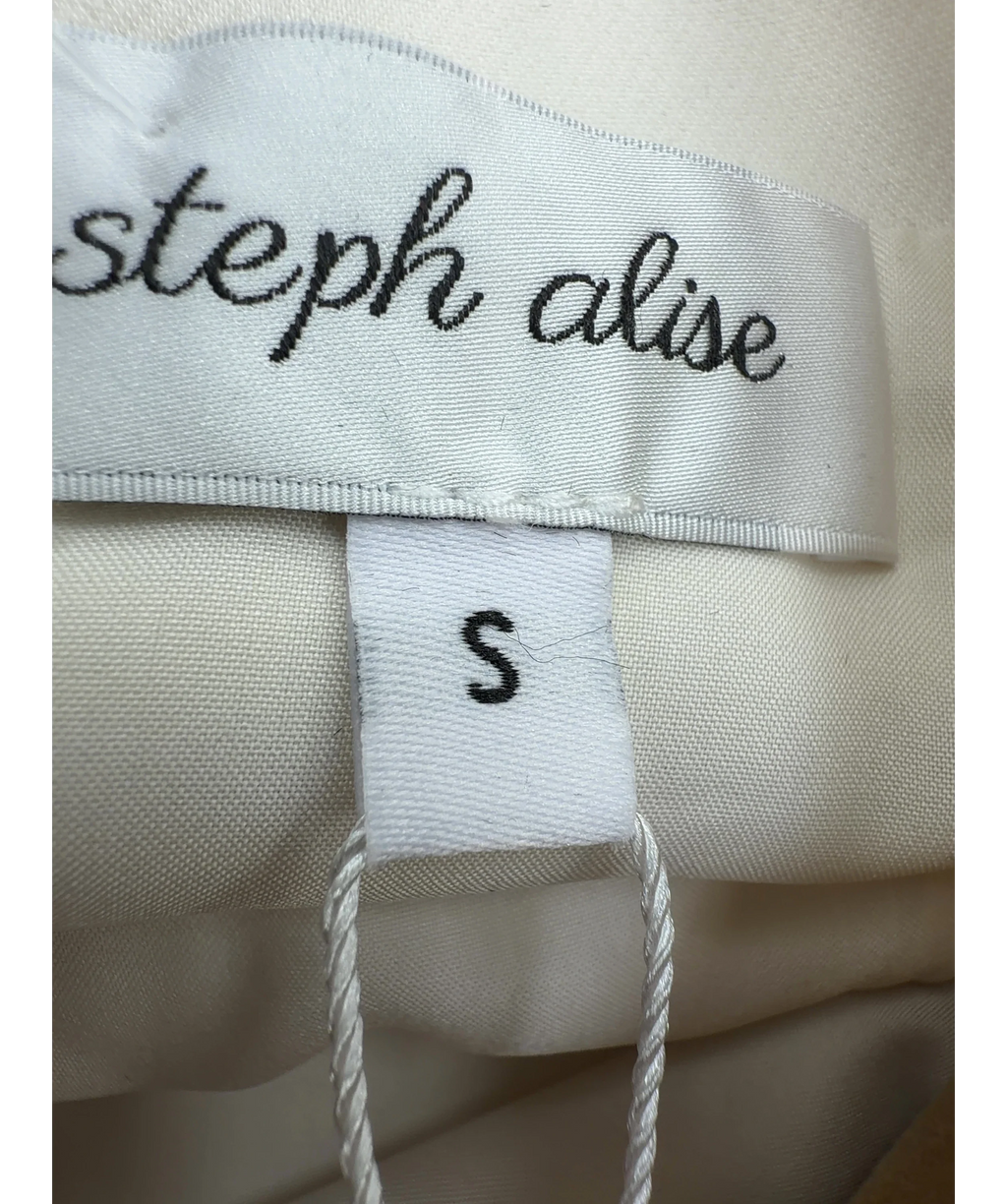 steph alise White High Neck Crepe Top, size UK S — care label