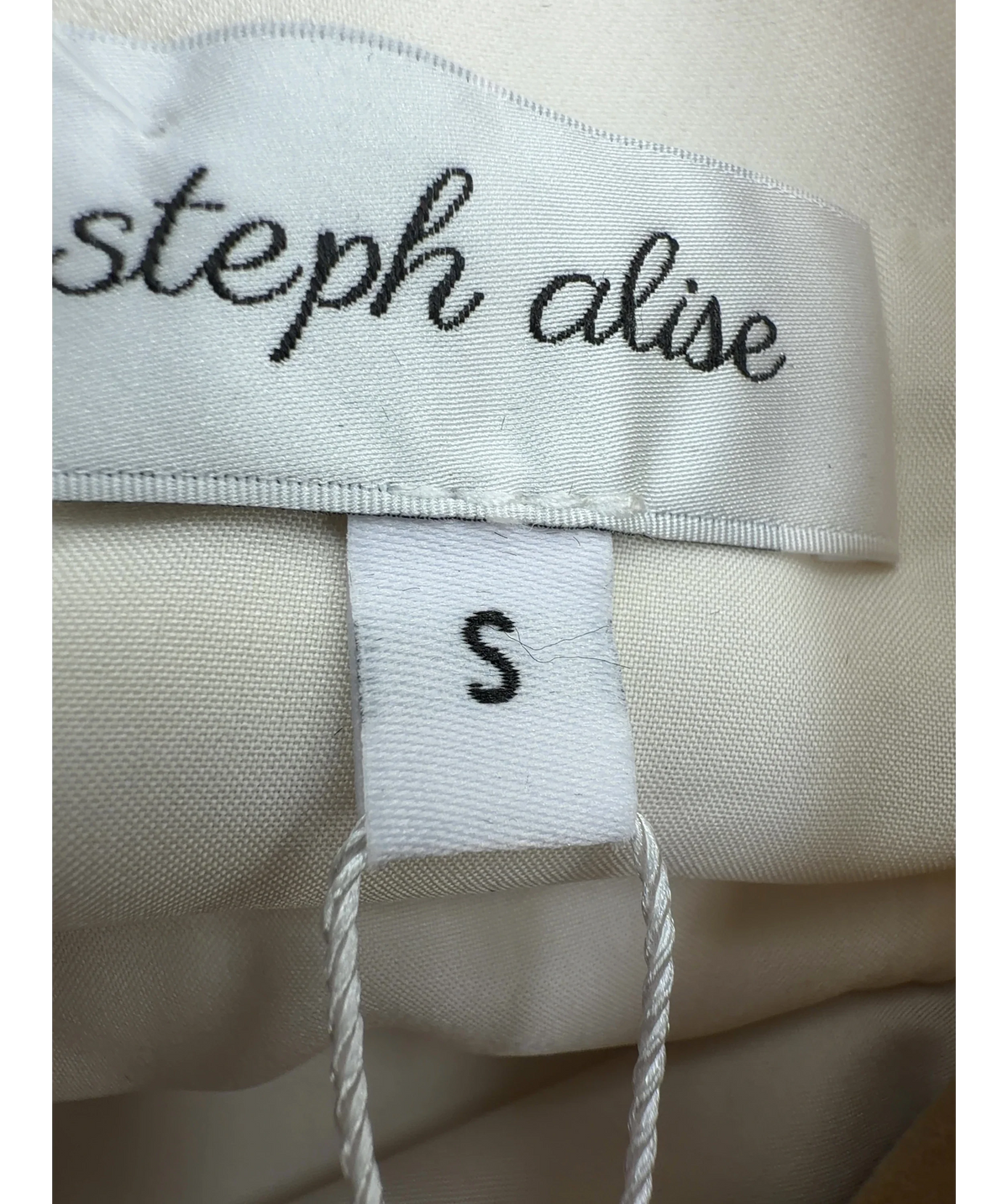 steph alise White High Neck Crepe Top, size UK S — care label
