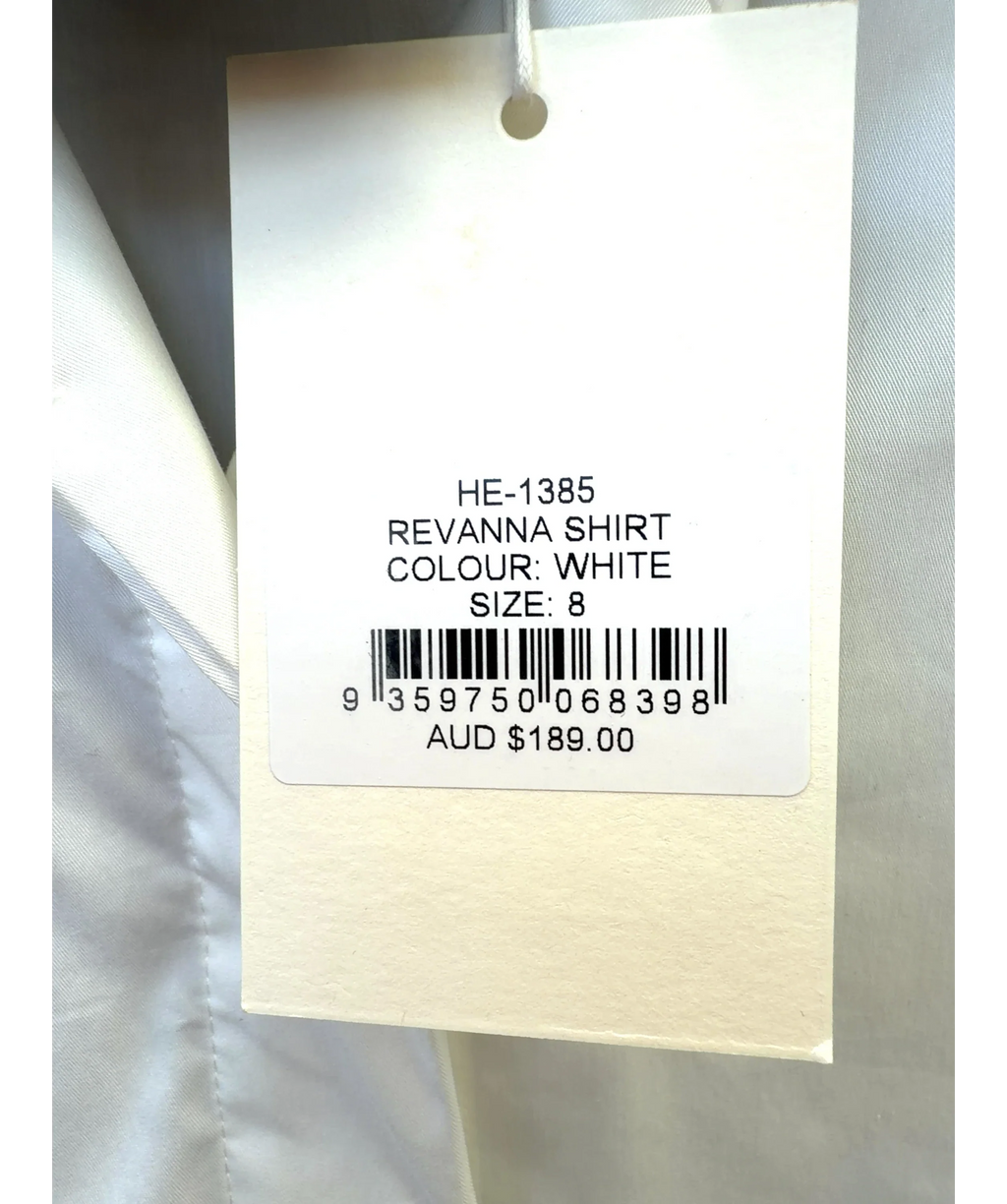 HENNE White Revanna Shirt, size UK 8 — care label