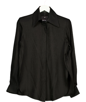 Scanlan Theodore Silk Jacquard Shoulder Pad Shirt Black UK 6
