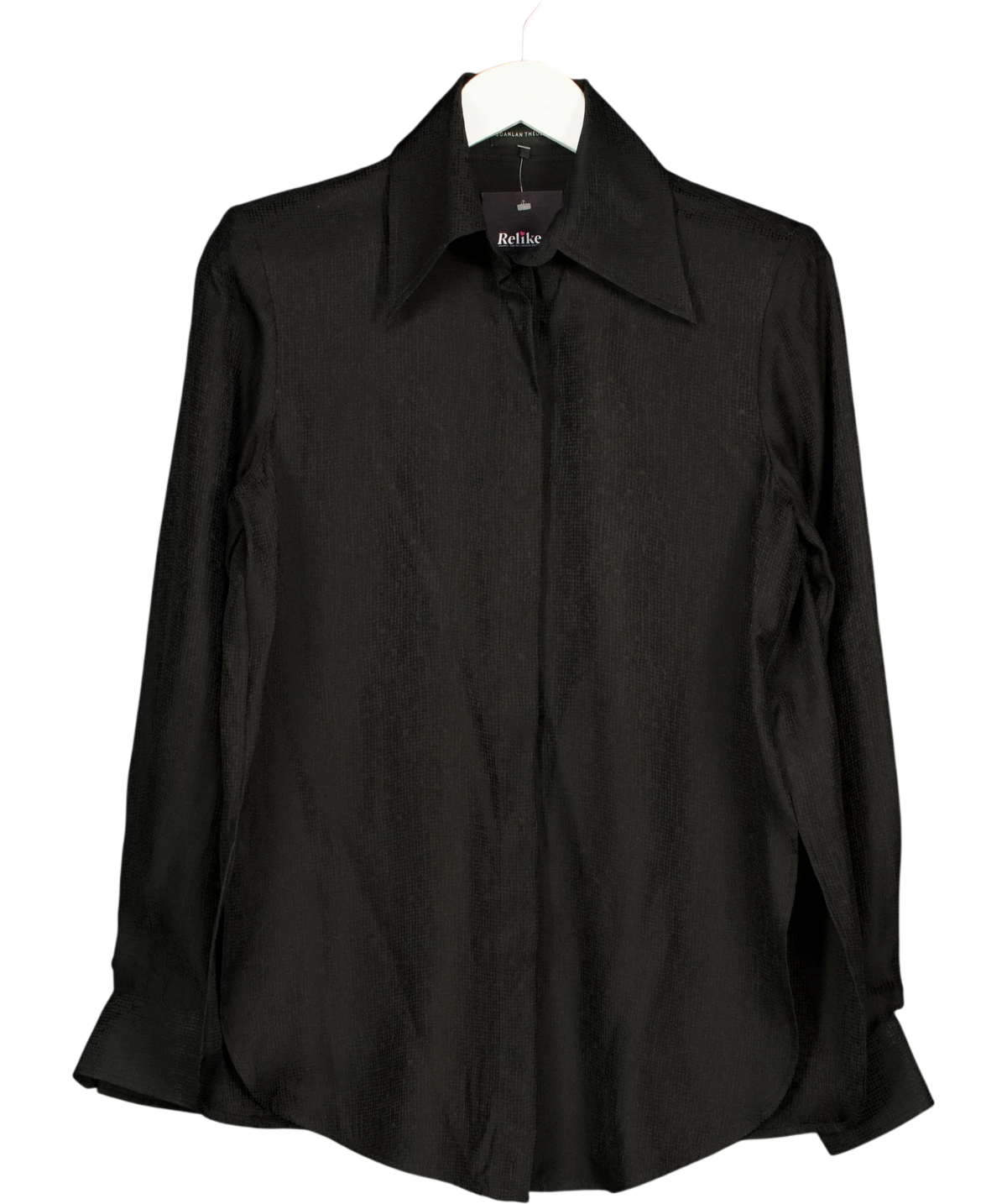 SCANLAN THEODORE Black Silk Jacquard Shoulder Pad Shirt, size UK 6 — front