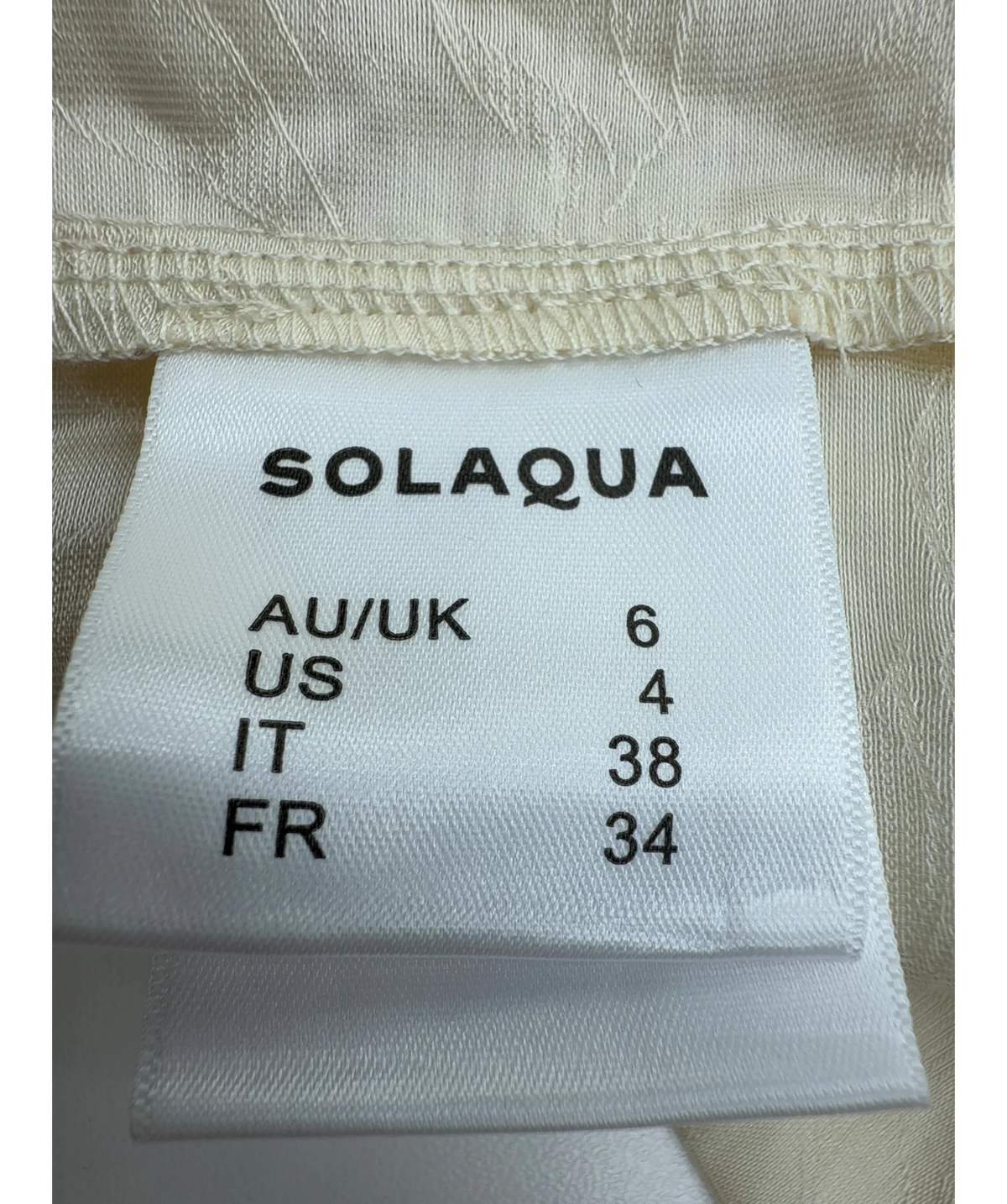 SOLAQUA Cream Colour, size UK 6 — care label