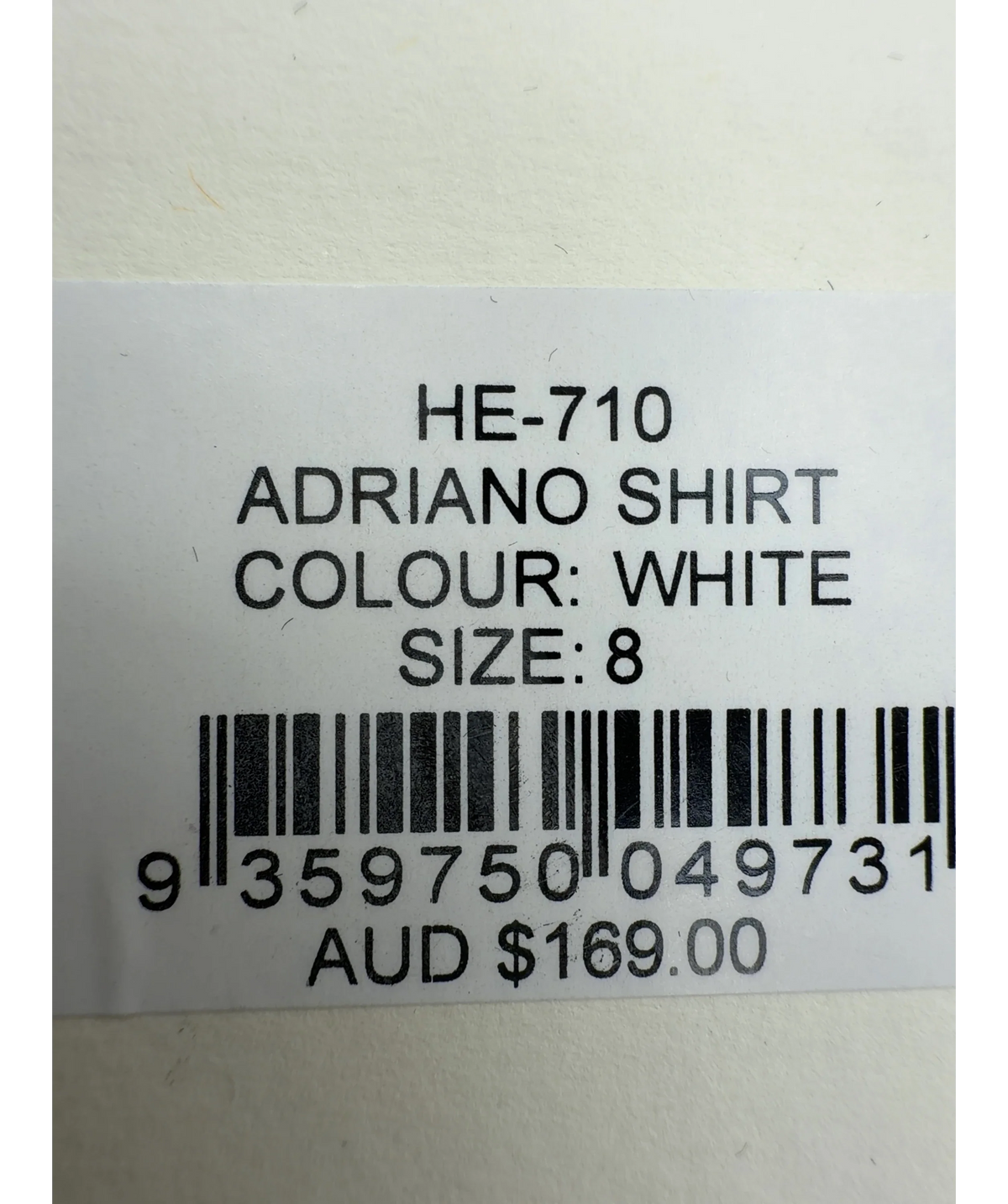 HENNE White Adriano Shirt, size UK 8 — care label