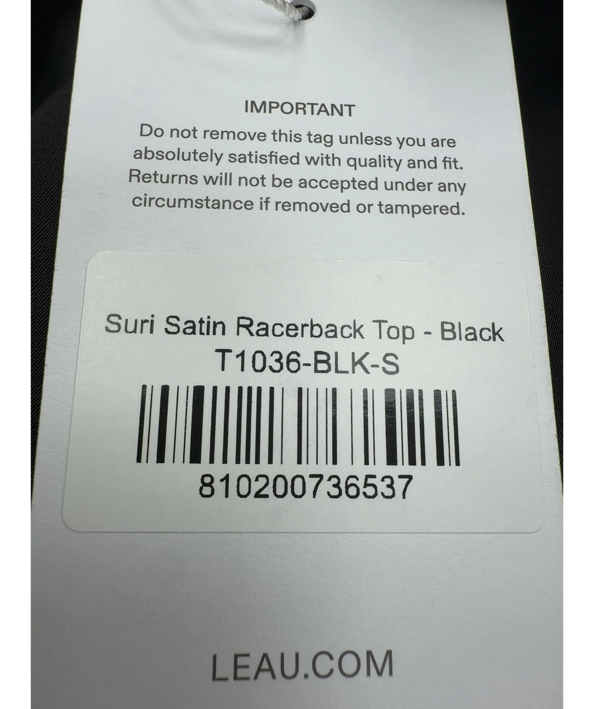 Leau Black Suri Satin Racerback Top - Black, size UK S — care label
