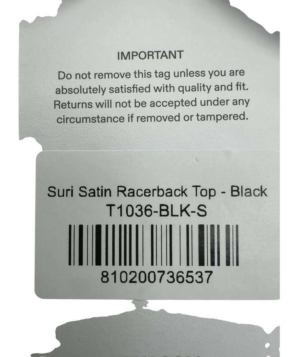 Leau Black Suri Satin Racerback Top - Black, size UK S — fabric detail