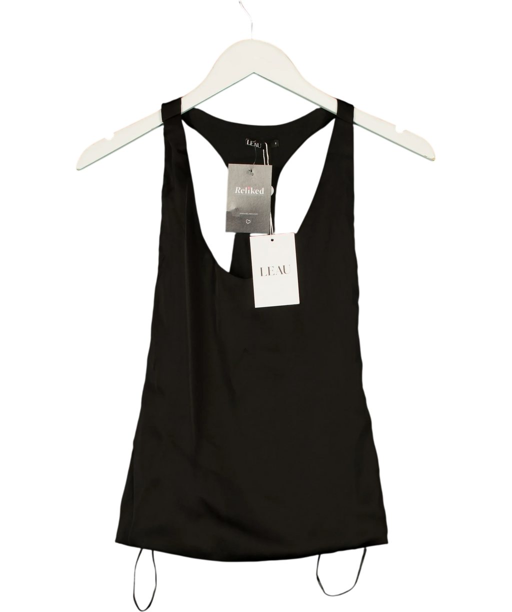 Leau Black Suri Satin Racerback Top - Black, size UK S — front