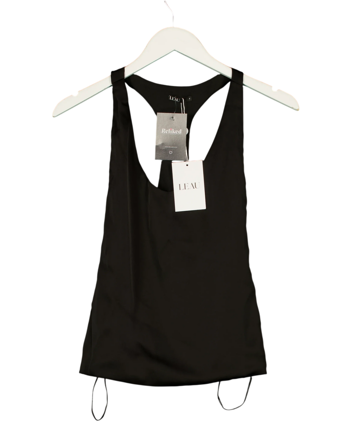 Leau Black Suri Satin Racerback Top - Black, size UK S — front