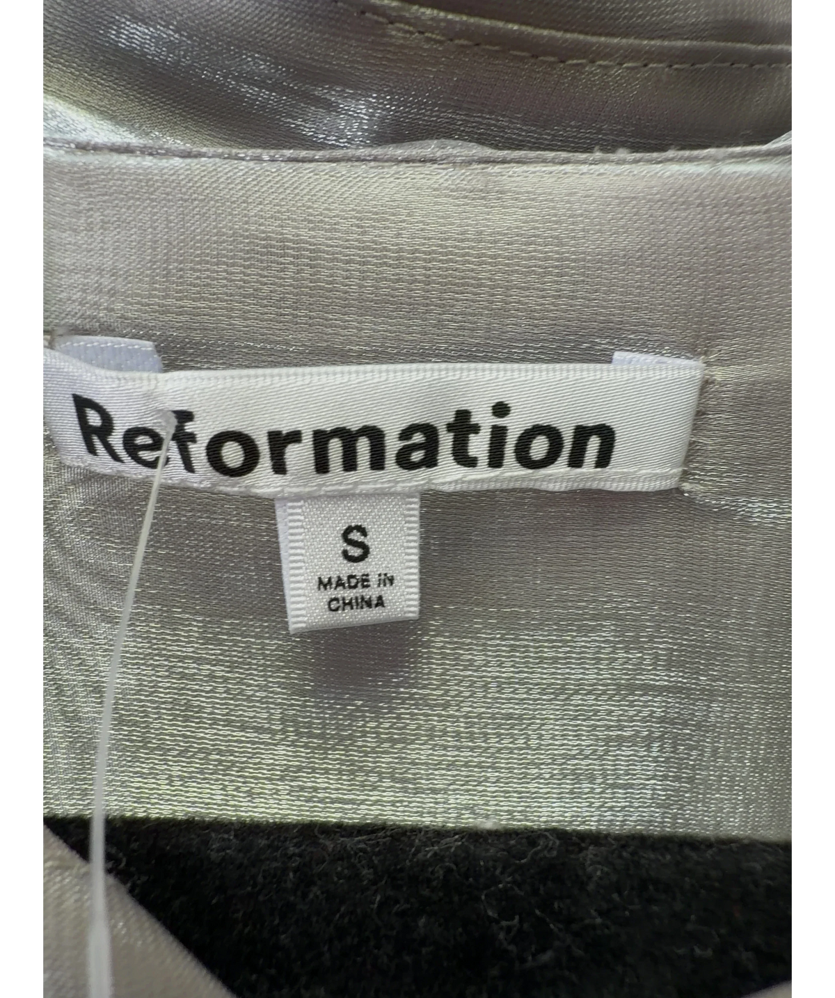 Reformation Grey Will Oversized Sheer Shirt, size UK S — detail