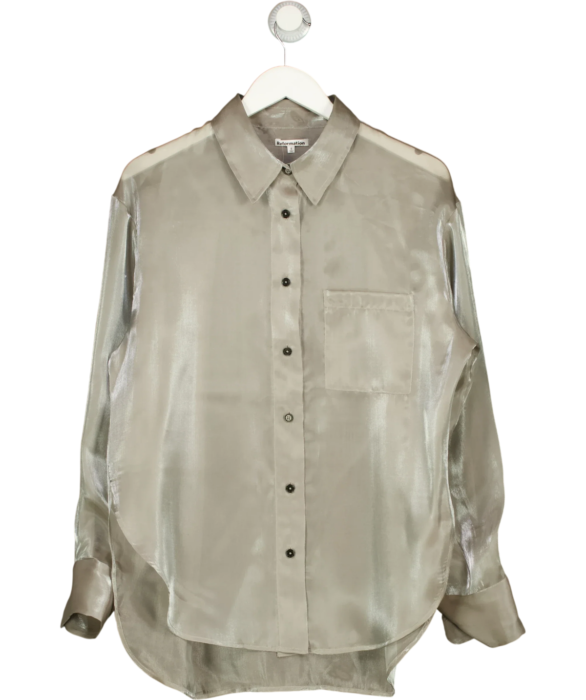 Reformation Grey Will Oversized Sheer Shirt, size UK S — front