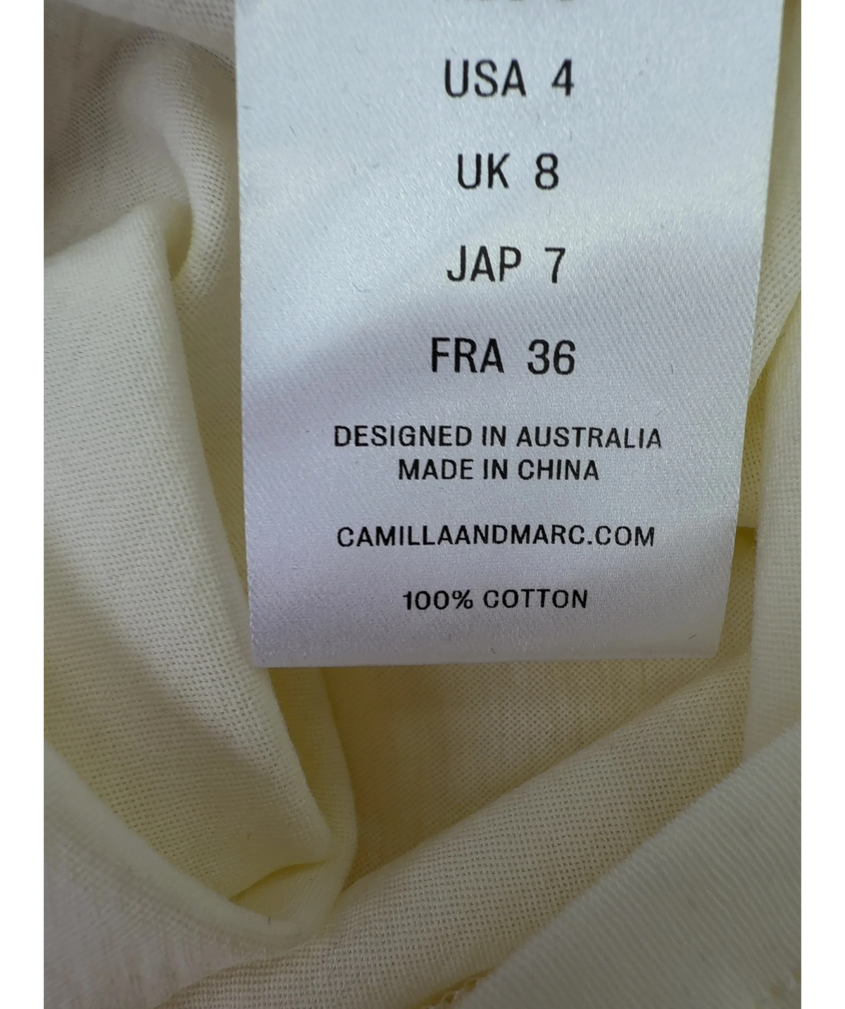 Camilla And Marc Cream Dakota Elbow Sleeve Top, size UK 8 — label