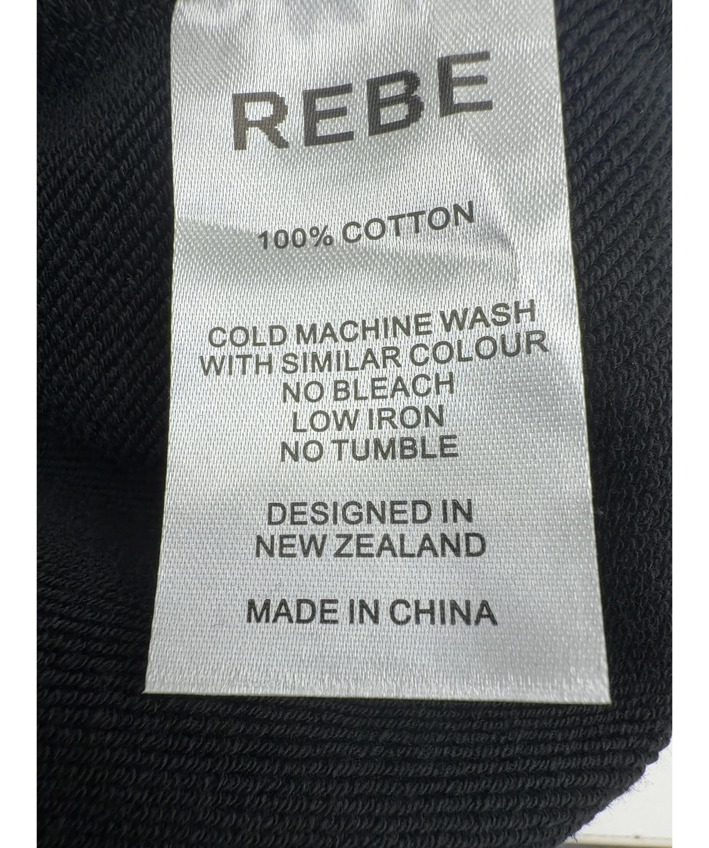 REBE Black Cotton Zip Sweater, size UK S — label