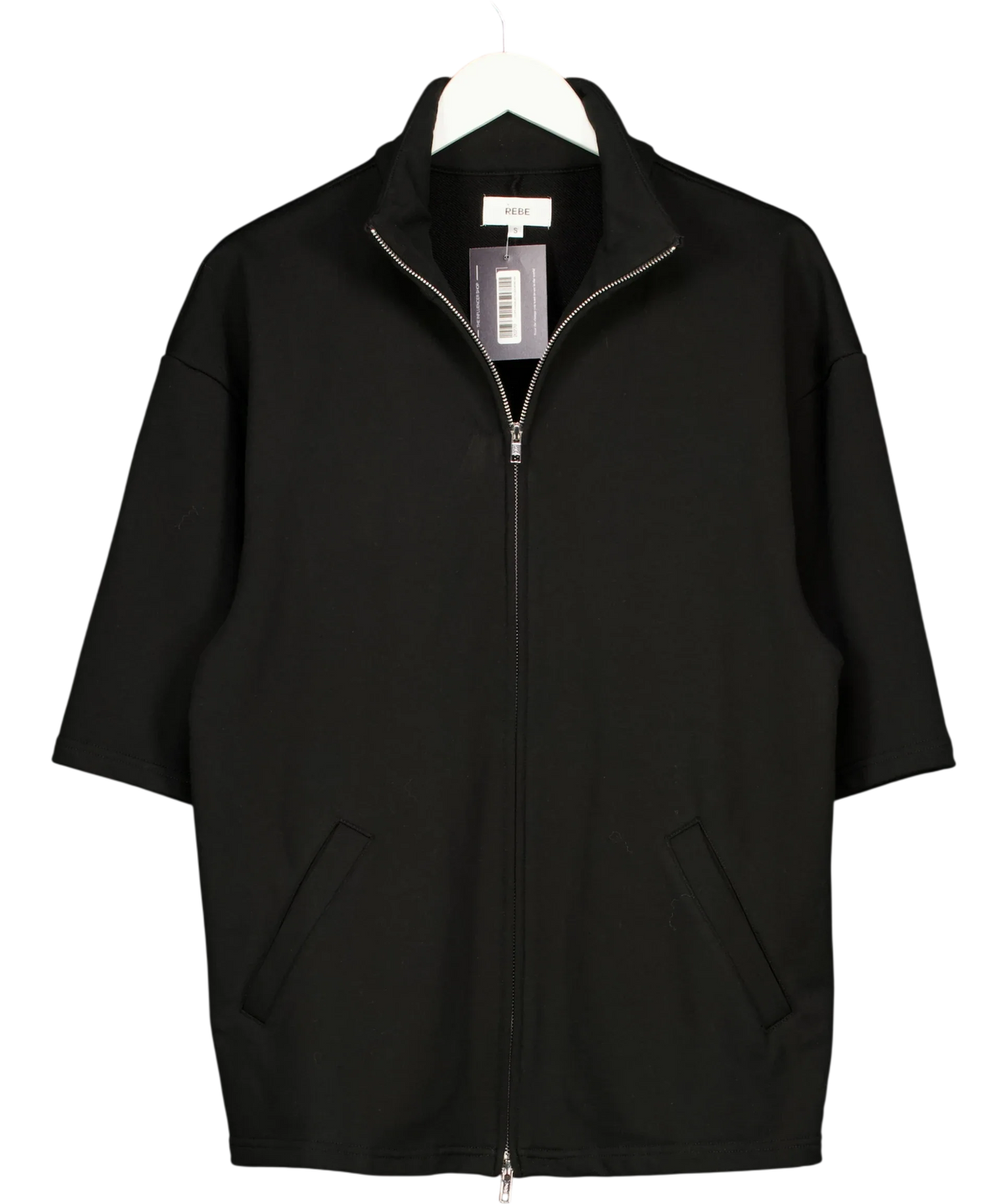 REBE Black Cotton Zip Sweater, size UK S — front