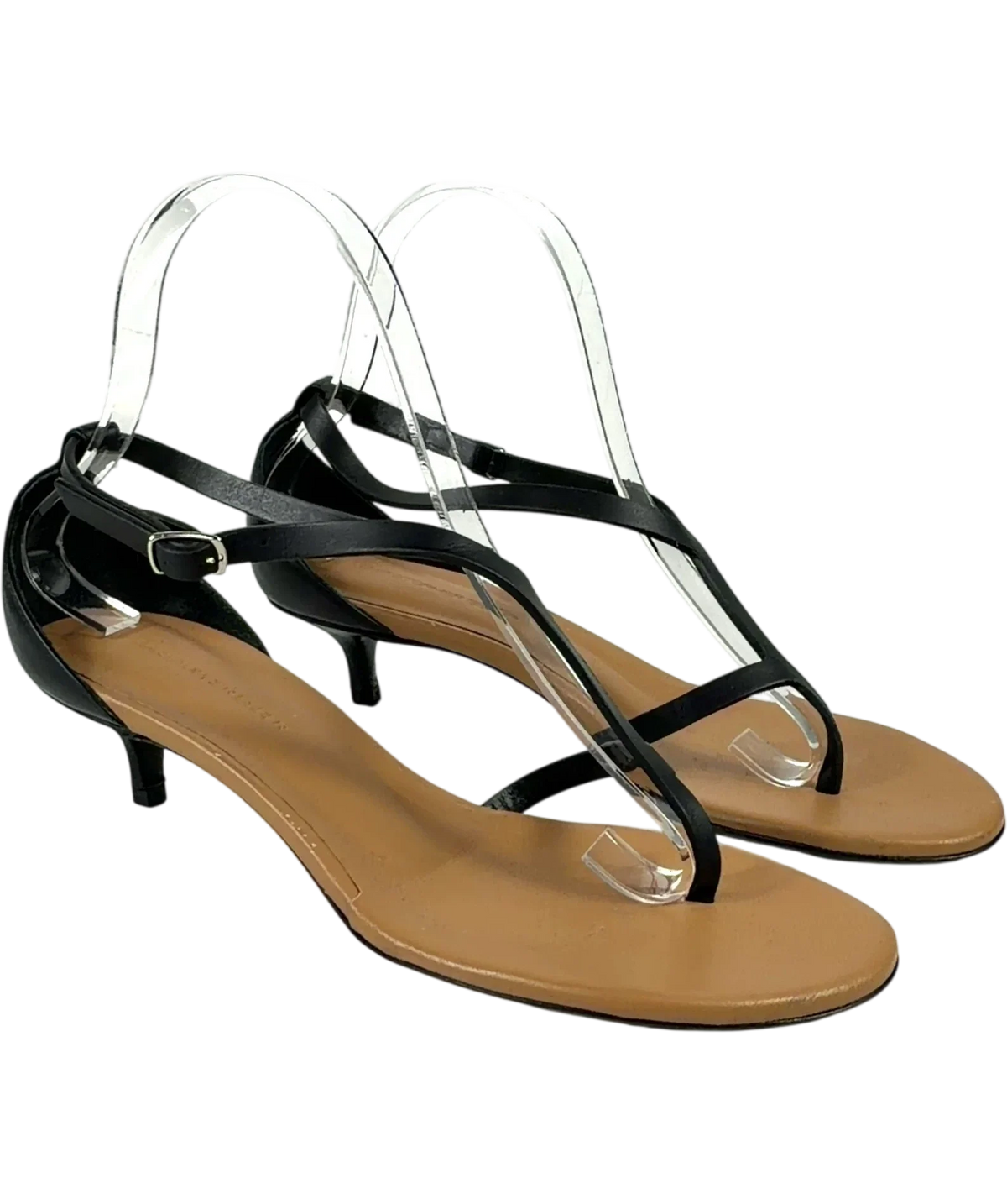 Christopher Esber Black Black Leather Thong Kitten Heel Sandal, size UK 5 EU 38 👠 — front