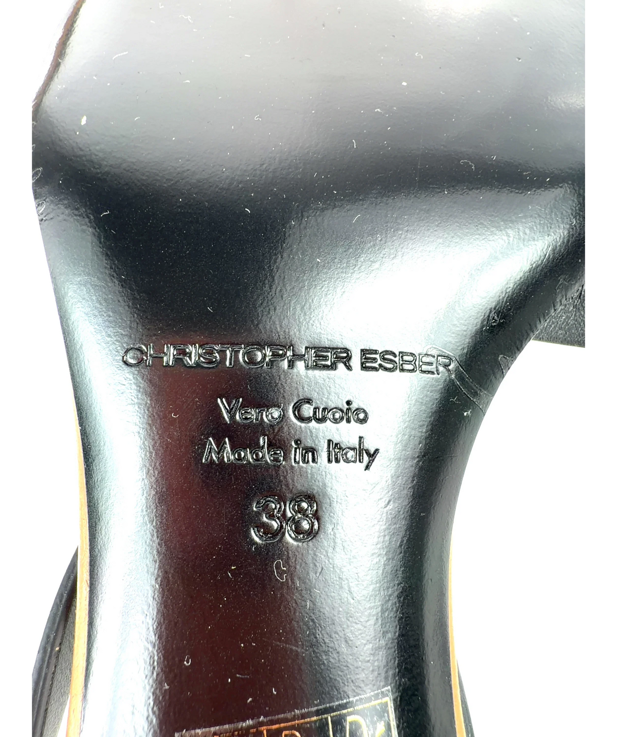Christopher Esber Black Black Leather Thong Kitten Heel Sandal, size UK 5 EU 38 👠 — care label