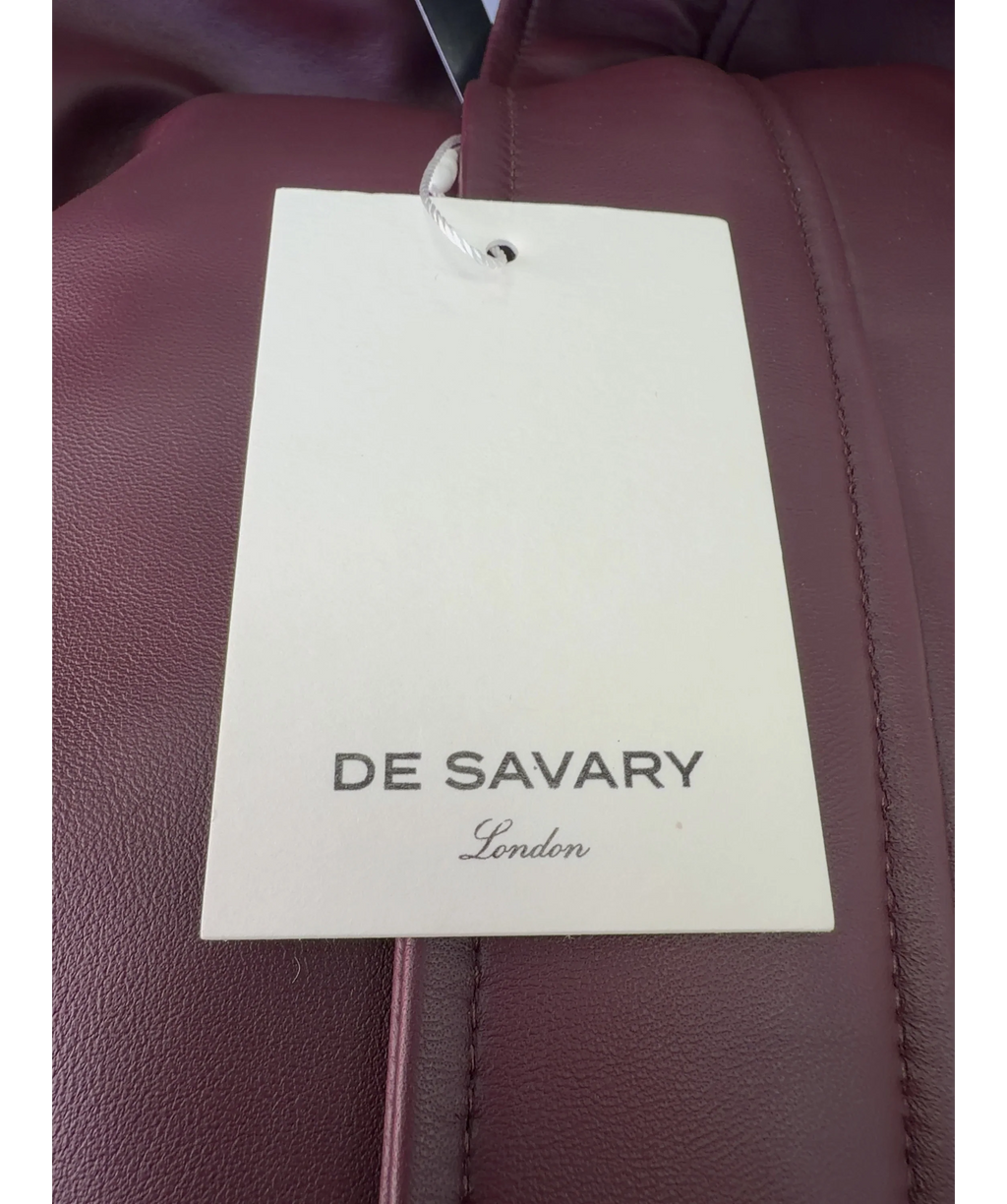 De Savary burgundy Leather Scarf Bomber Jacket, size UK S — detail