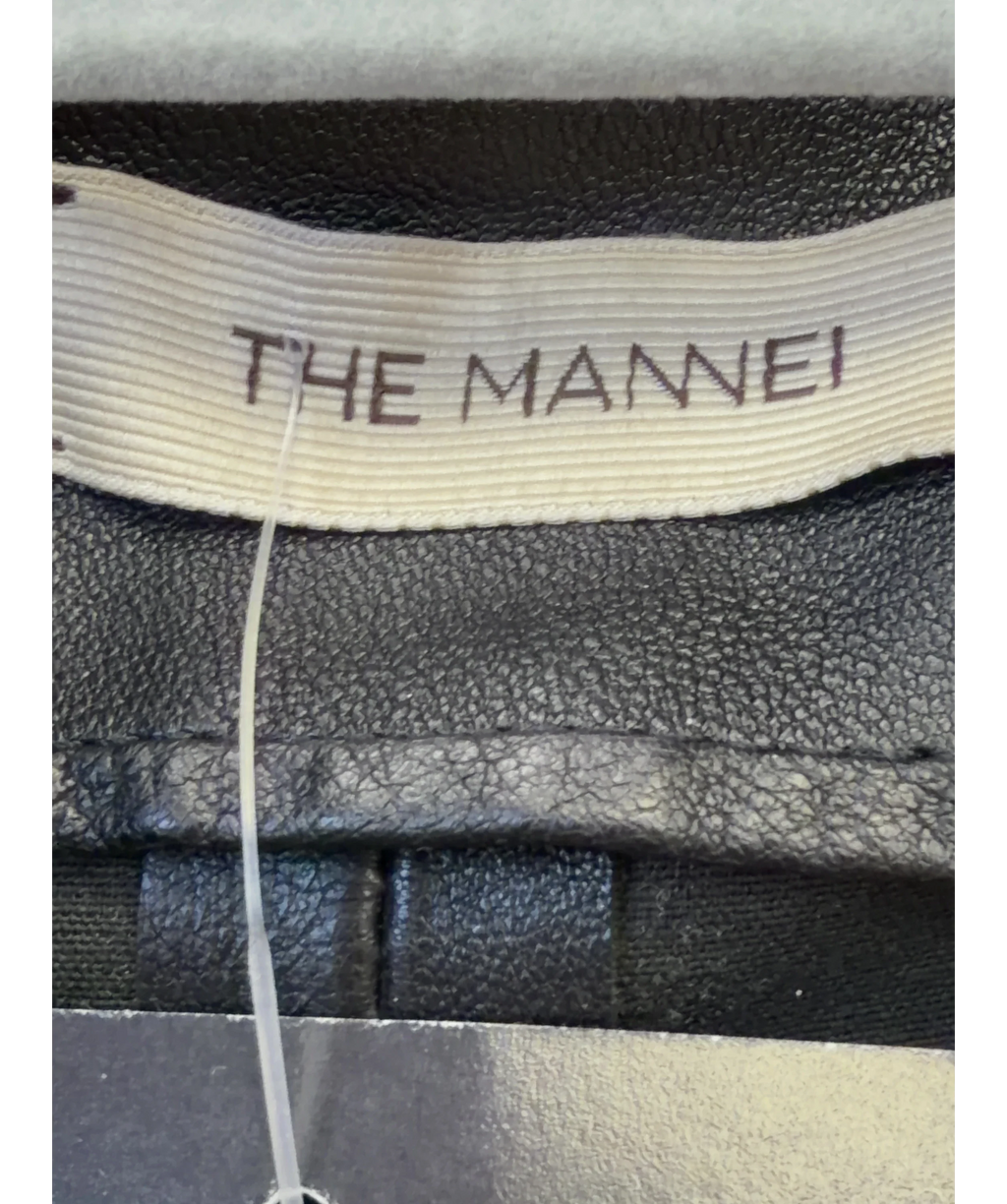 THE MANNEI Black Patras Leather Shirt / Jacket, size UK 8 — detail