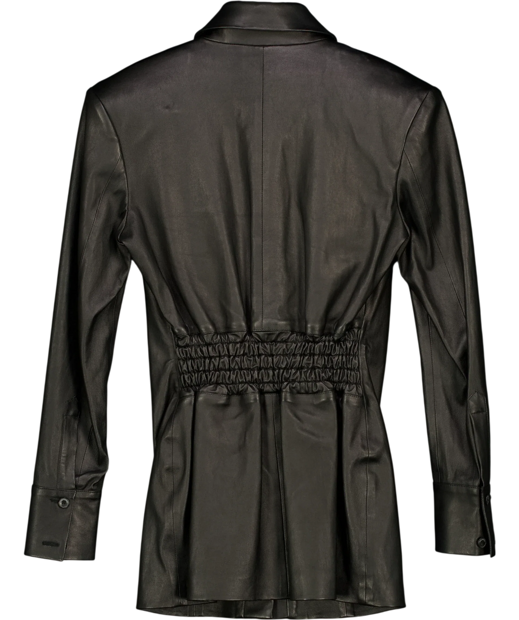 THE MANNEI Black Patras Leather Shirt / Jacket, size UK 8 — back