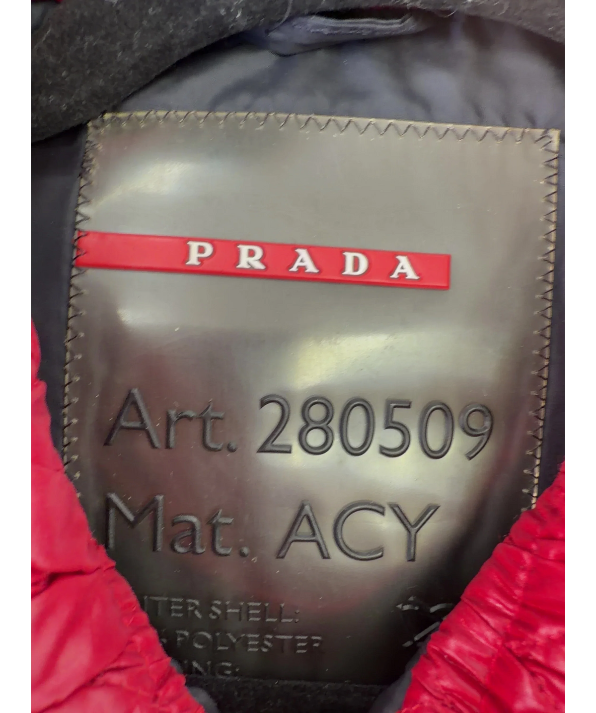 Prada Red Red Quilted Jacket, size UK 8 — detail