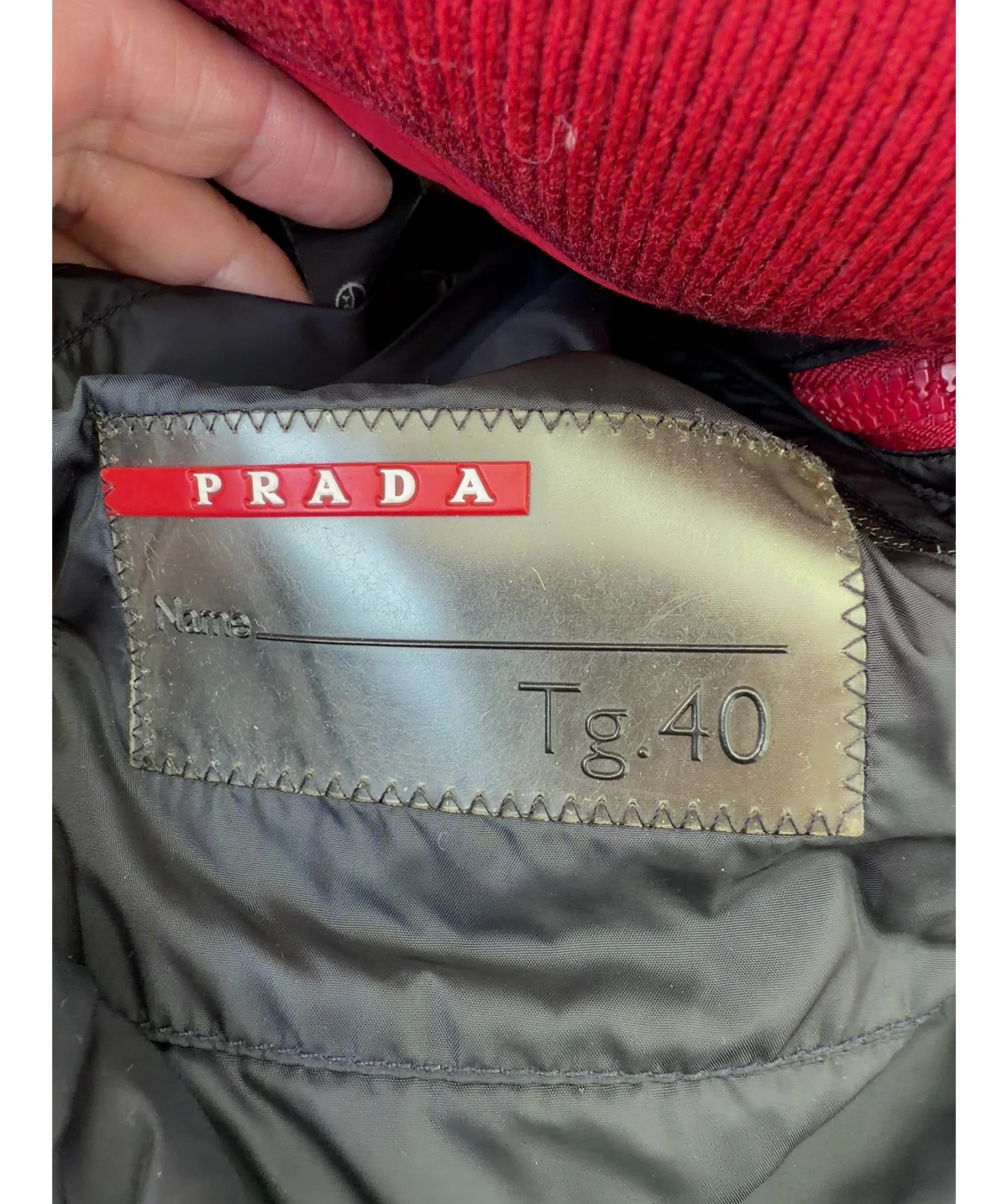 Prada Red Red Quilted Jacket, size UK 8 — care label