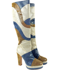 Terry De Havilland Multicoloured River 70s Patchwork Platform Knee-High Boots, size UK 6 EU 39 👠 — front
