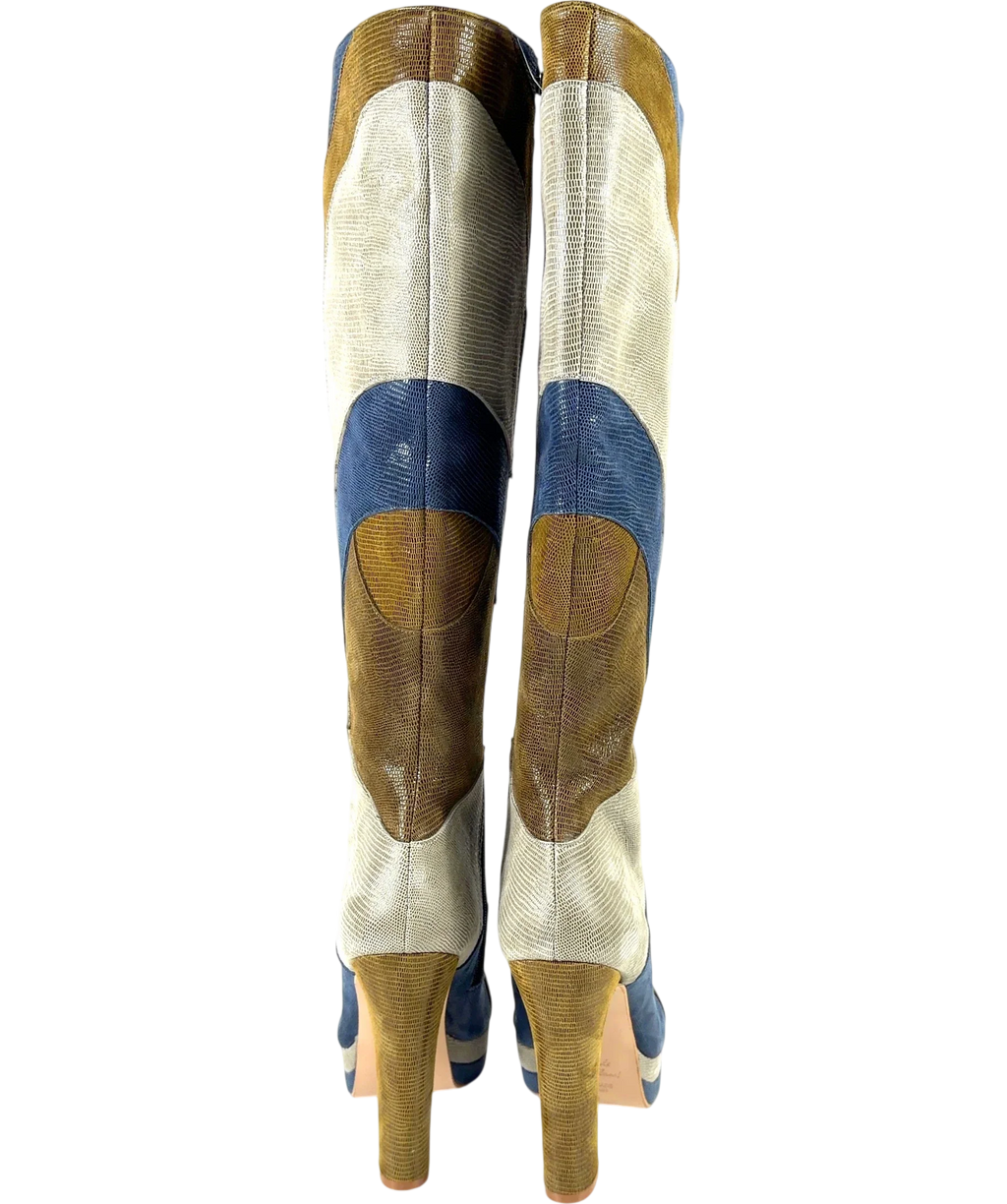 Terry De Havilland Multicoloured River 70s Patchwork Platform Knee-High Boots, size UK 6 EU 39 👠 — back