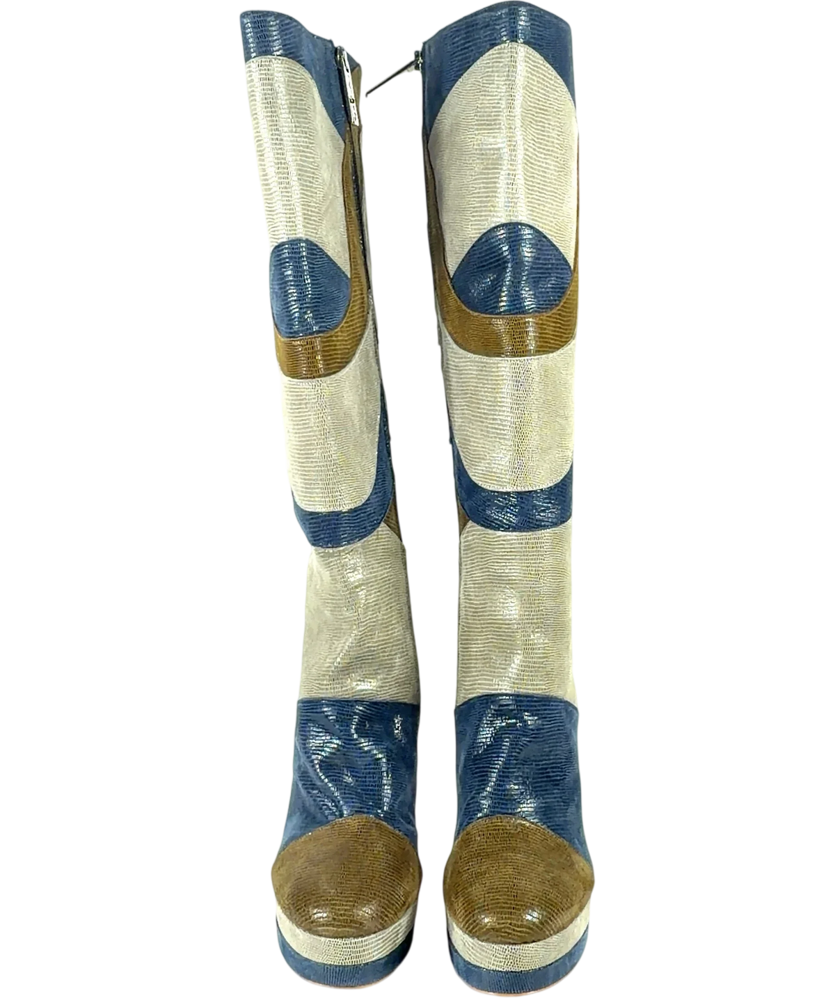 Terry De Havilland Multicoloured River 70s Patchwork Platform Knee-High Boots, size UK 6 EU 39 👠 — detail