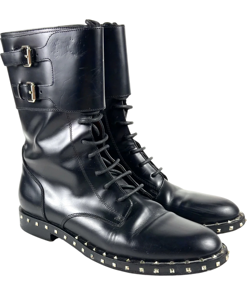 Valentino Garavani Black Rockstud Combat Boots, size UK 5.5 EU 38.5 👠 — front