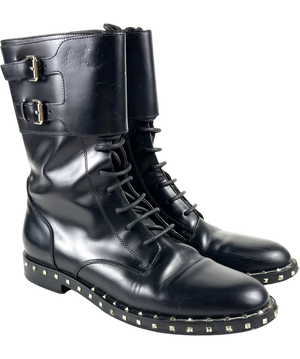 Valentino Garavani Soul Rockstud Leather Combat Boots Black EU 38 UK 5
