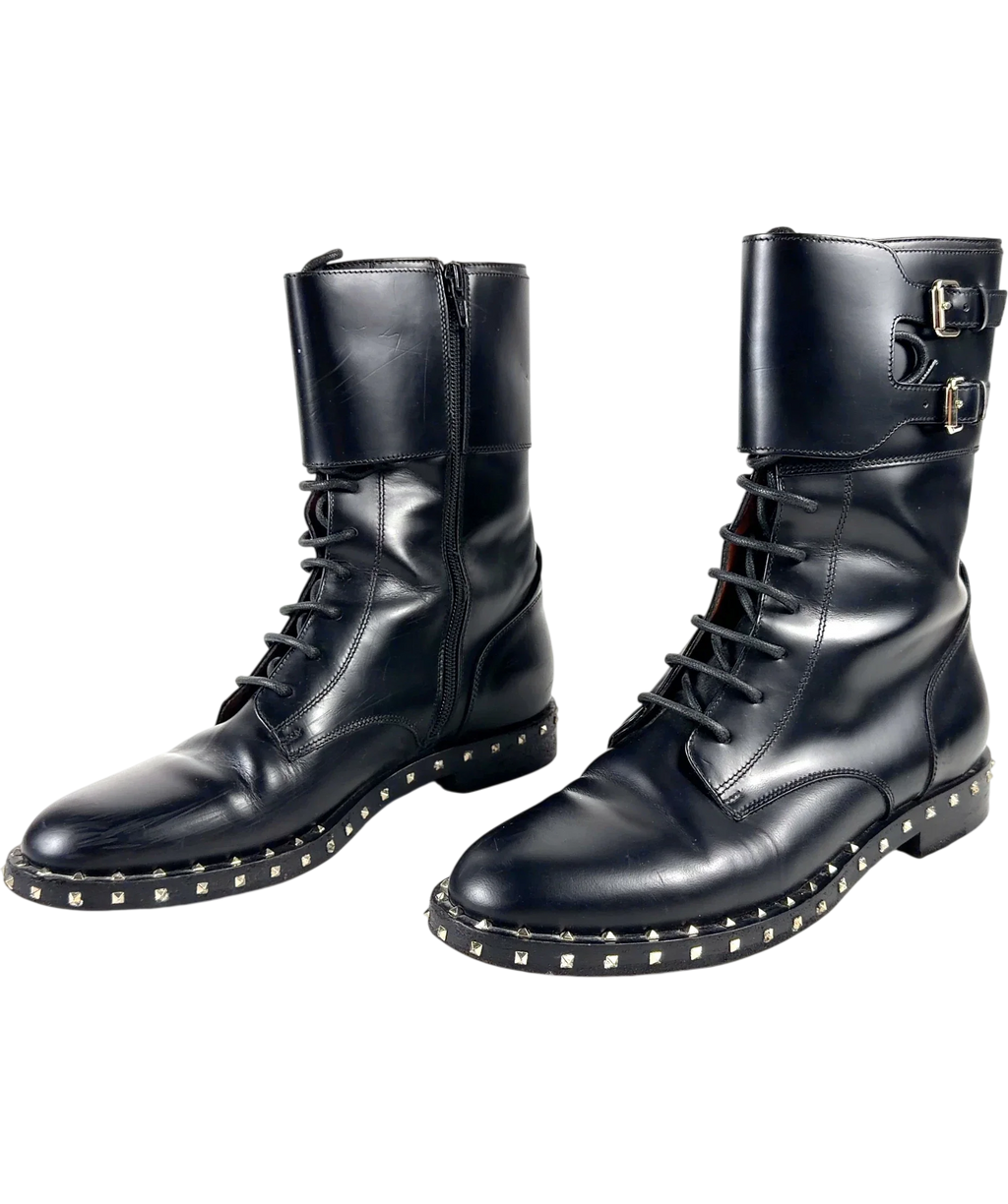 Valentino Garavani Black Rockstud Combat Boots, size UK 5.5 EU 38.5 👠 — label