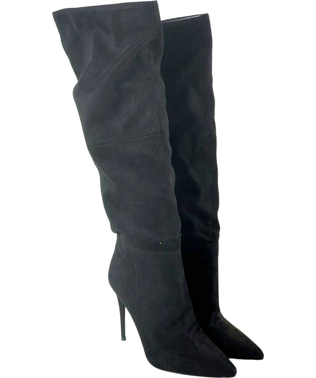 STEVE MADDEN Black DakotaGo to product viewer dialogue for this item. over-the-knee stiletto boot, size UK 5 EU 38 👠 — front