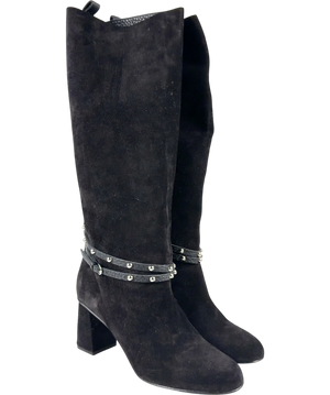 REDValentino Studded Ankle Strap Suede Knee-High Boots Black UK 8