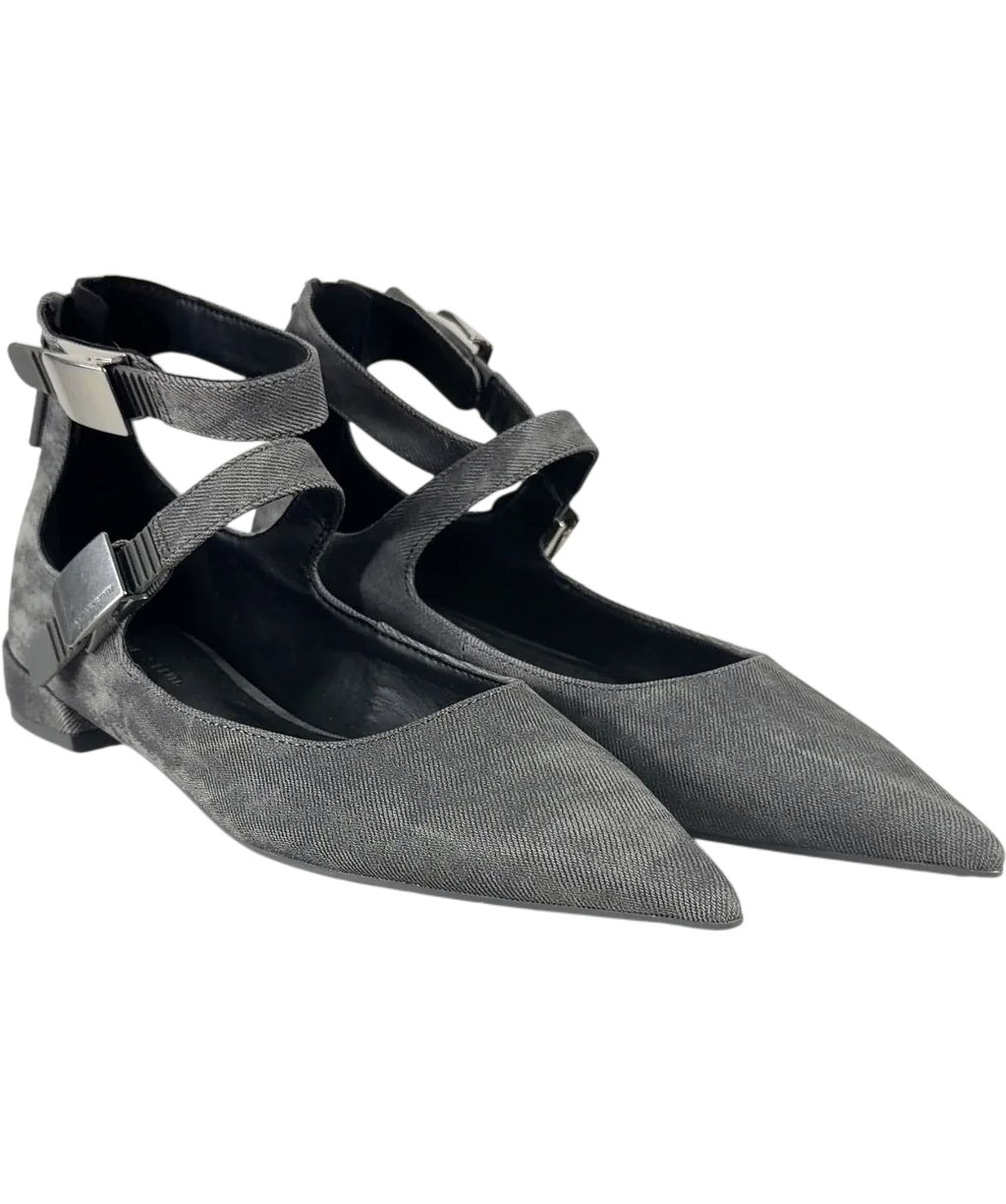 Charles & Keith Grey Robbie Denim-Effect Mary Jane Flats, size UK 4 EU 37 👠 — front