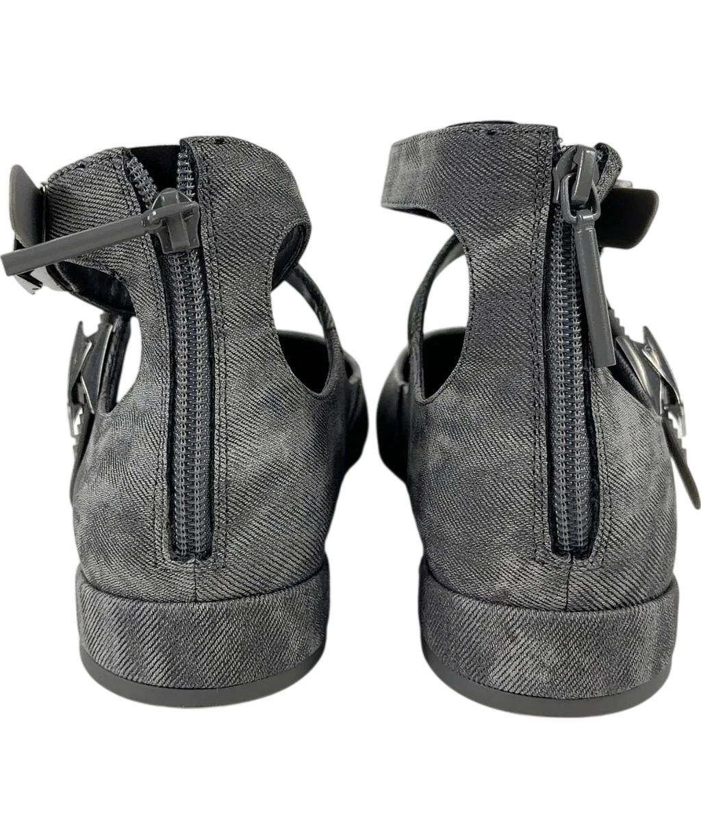 Charles & Keith Grey Robbie Denim-Effect Mary Jane Flats, size UK 4 EU 37 👠 — back
