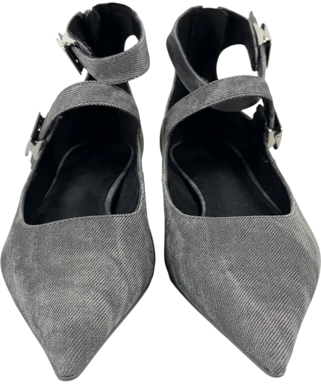 Charles & Keith Grey Robbie Denim-Effect Mary Jane Flats, size UK 4 EU 37 👠 — detail