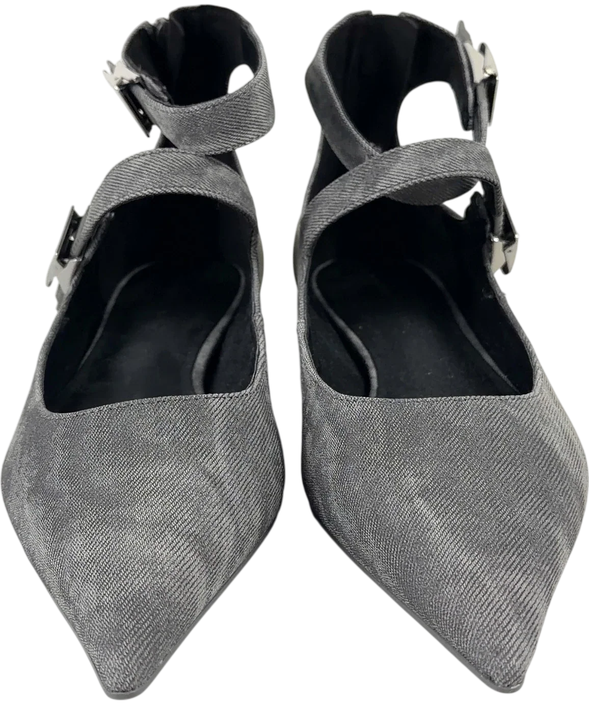 Charles & Keith Grey Robbie Denim-Effect Mary Jane Flats, size UK 4 EU 37 👠 — detail