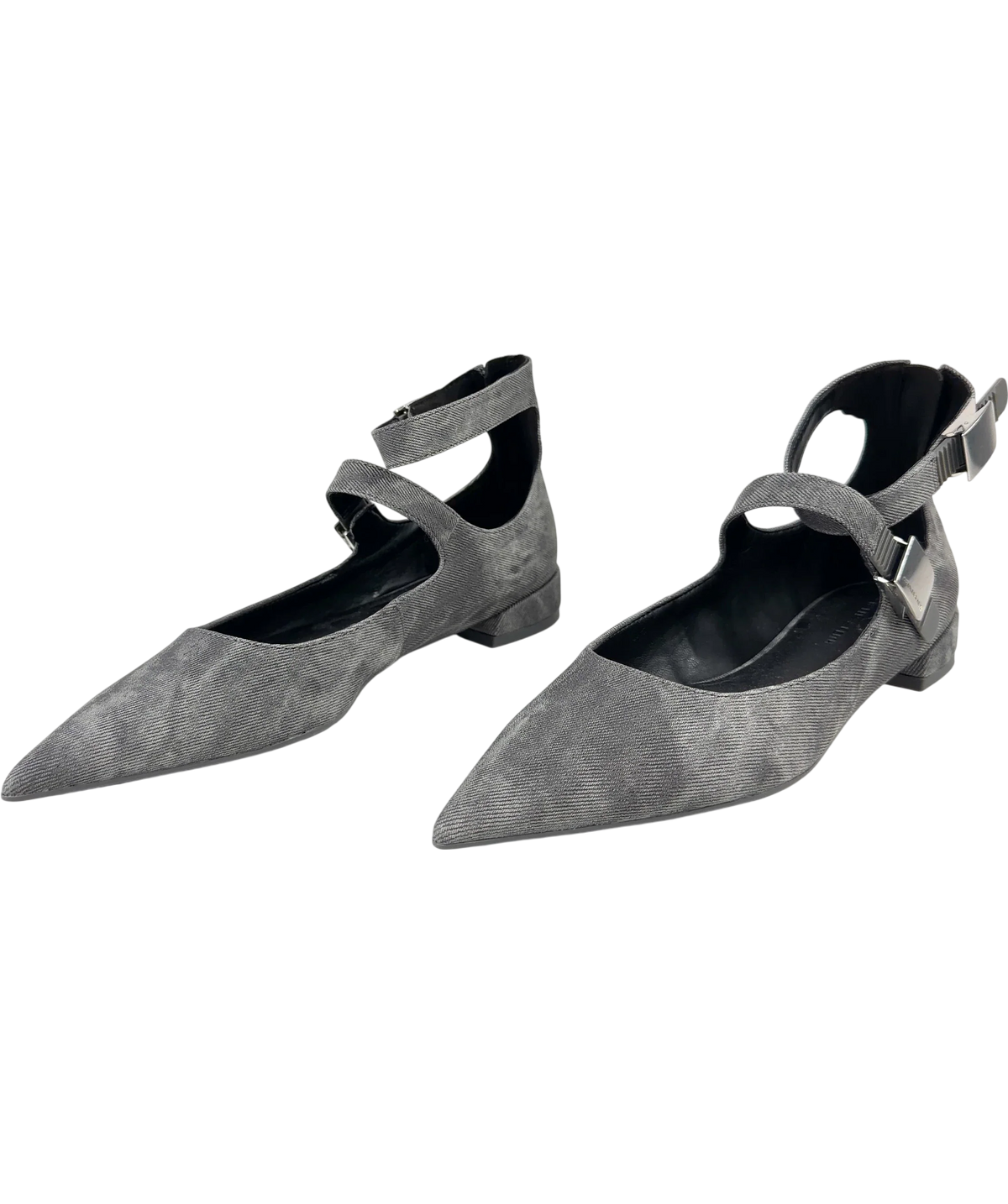 Charles & Keith Grey Robbie Denim-Effect Mary Jane Flats, size UK 4 EU 37 👠 — label
